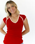 Bella Contrast Trim Tee · Red