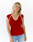 Bella Contrast Trim Tee · Red
