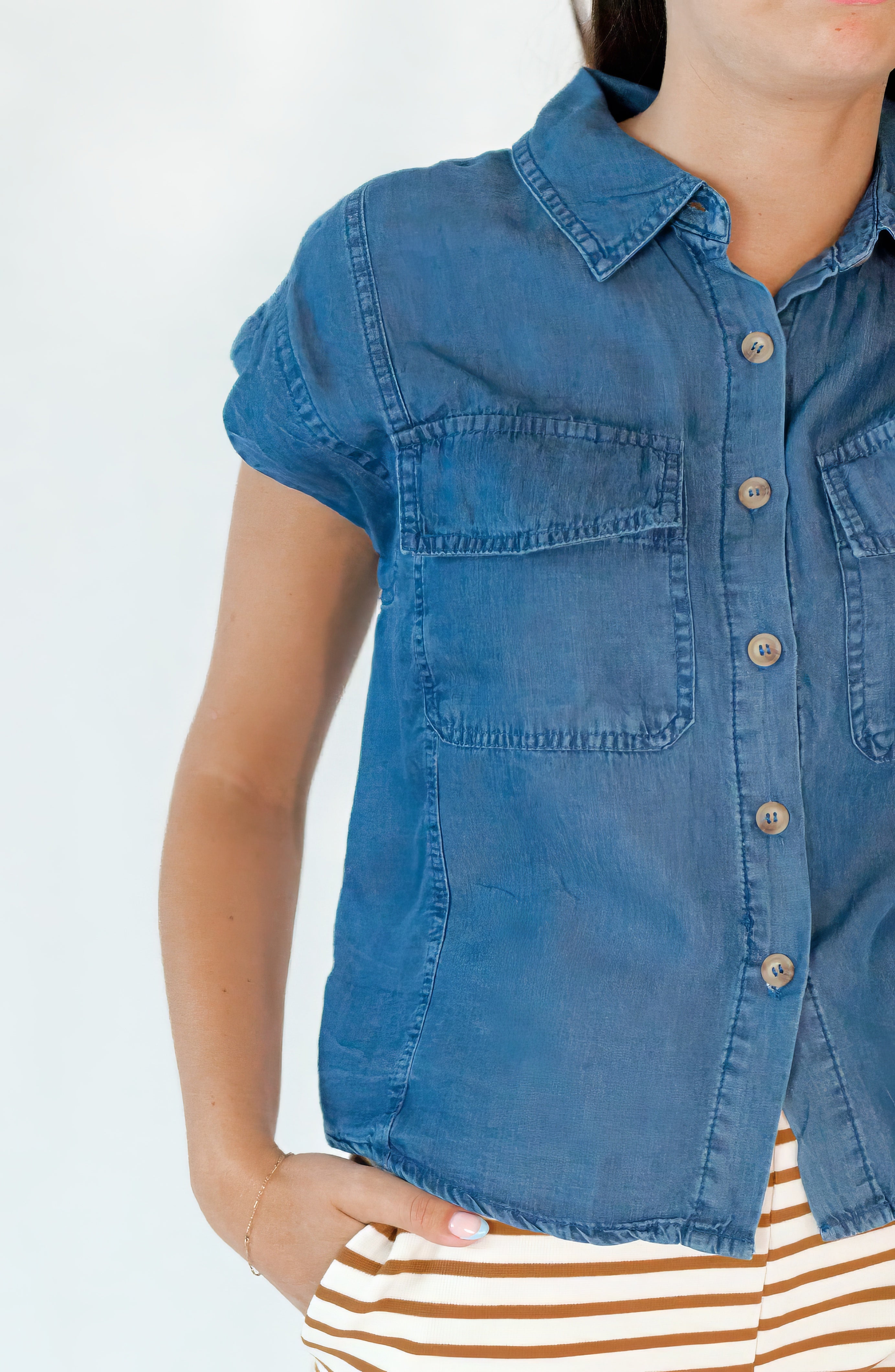 Twyla Button Up Chambray Top
