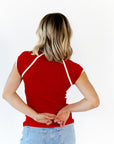 Bella Contrast Trim Tee · Red
