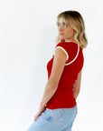 Bella Contrast Trim Tee · Red