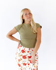 Ava Ribbed Exposed Seam Tee · Olive Green