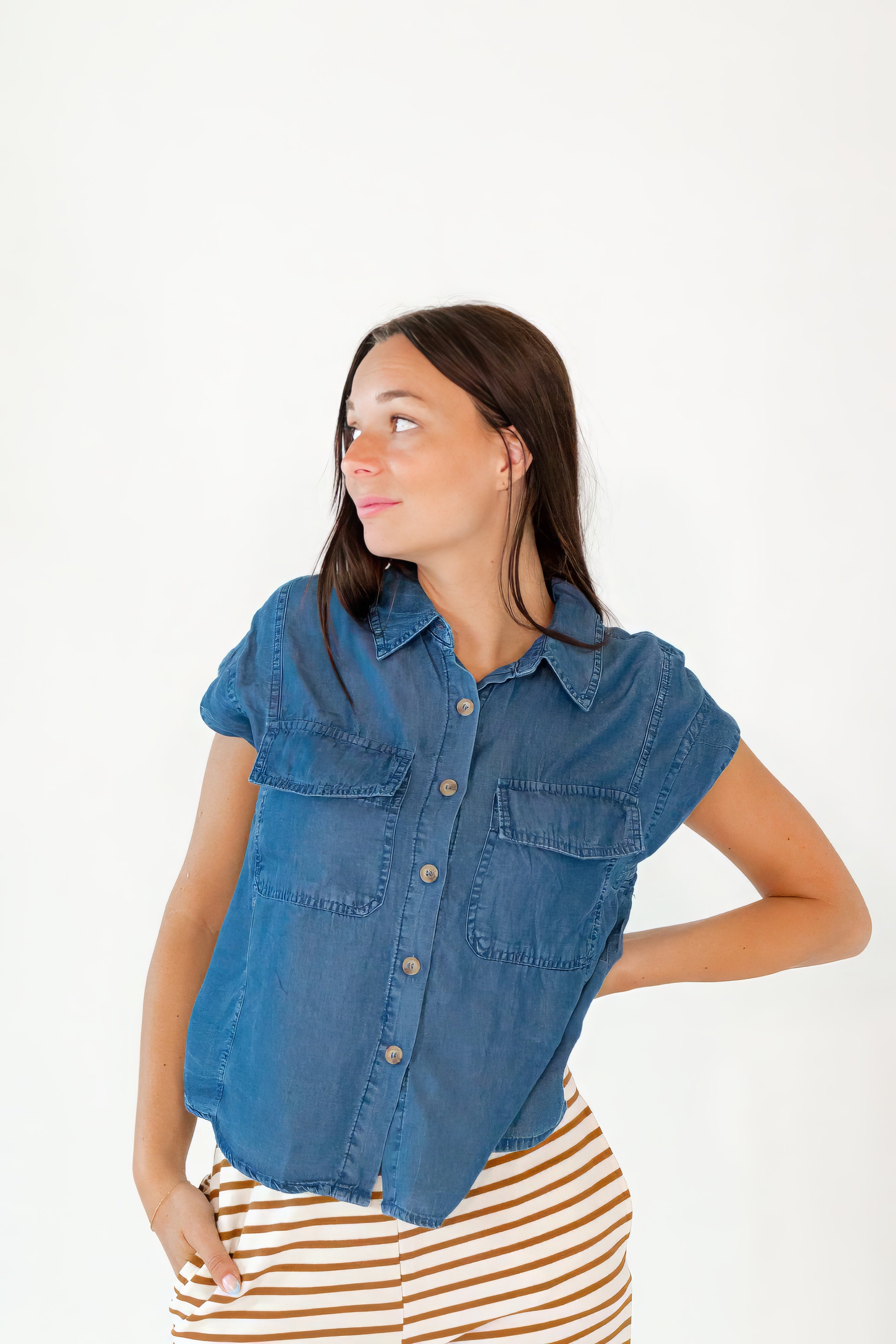 Twyla Button Up Chambray Top