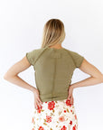 Ava Ribbed Exposed Seam Tee · Olive Green