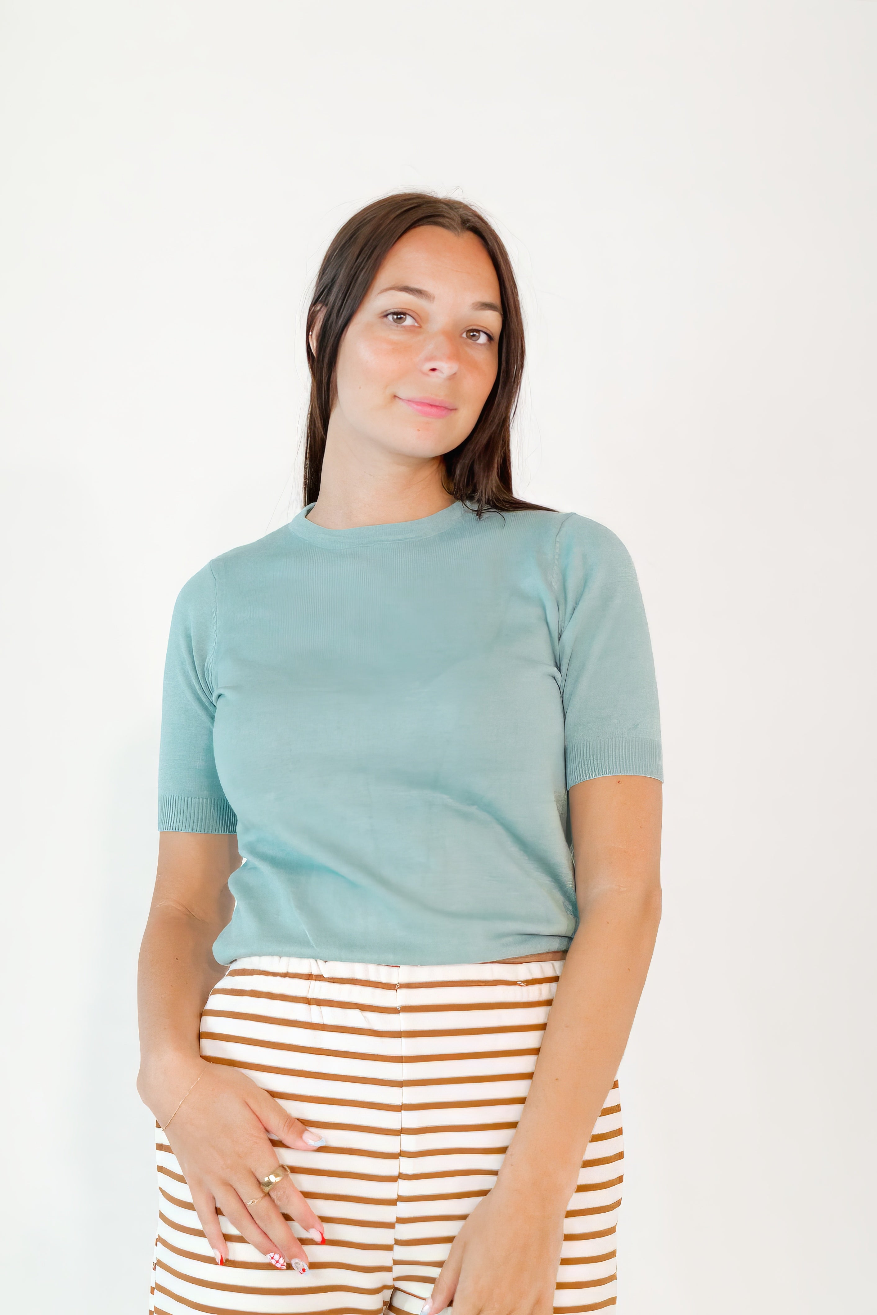 Ilona Knit Half-Sleeve Top · Jade