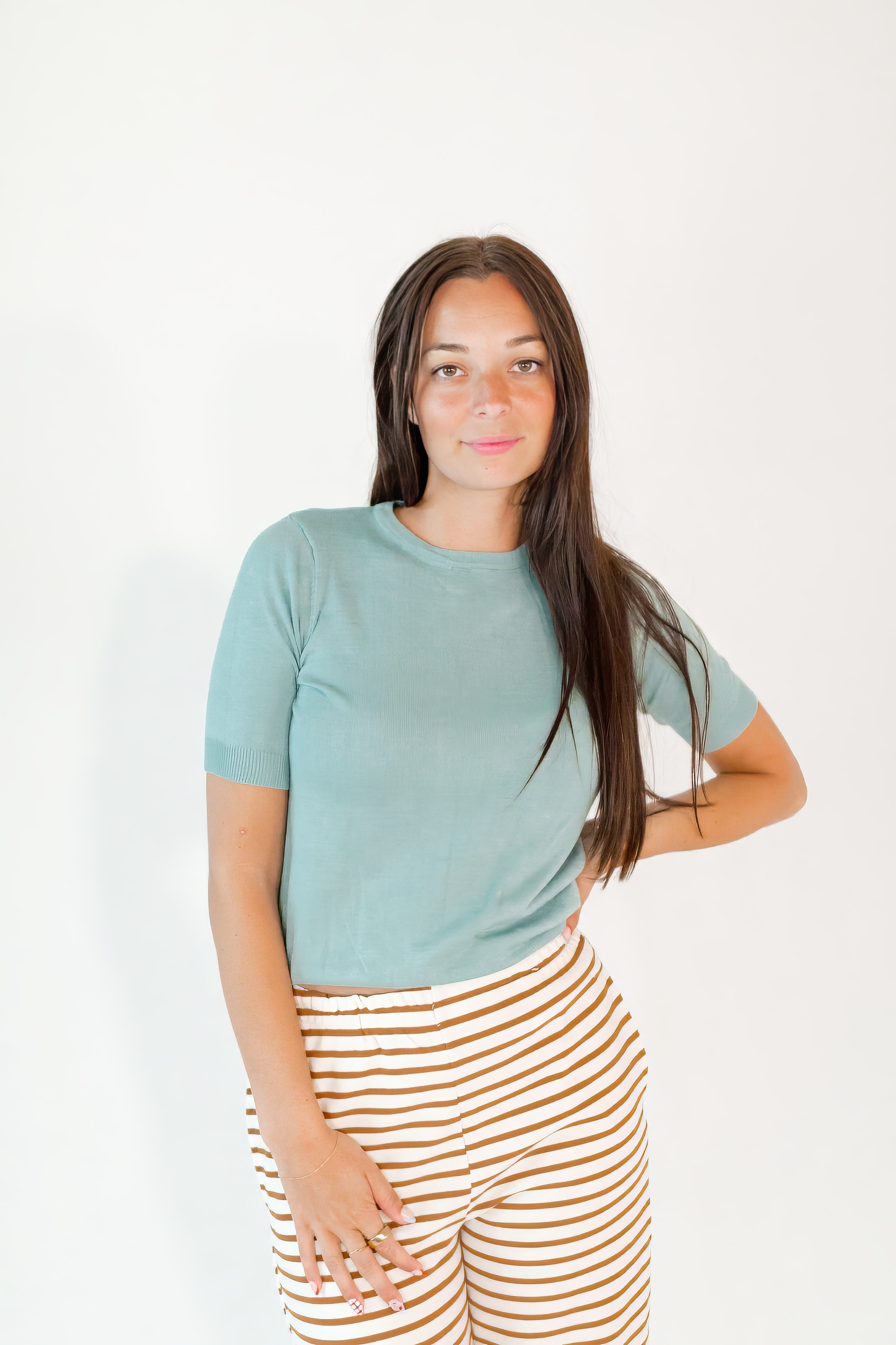 Ilona Knit Half-Sleeve Top · Jade