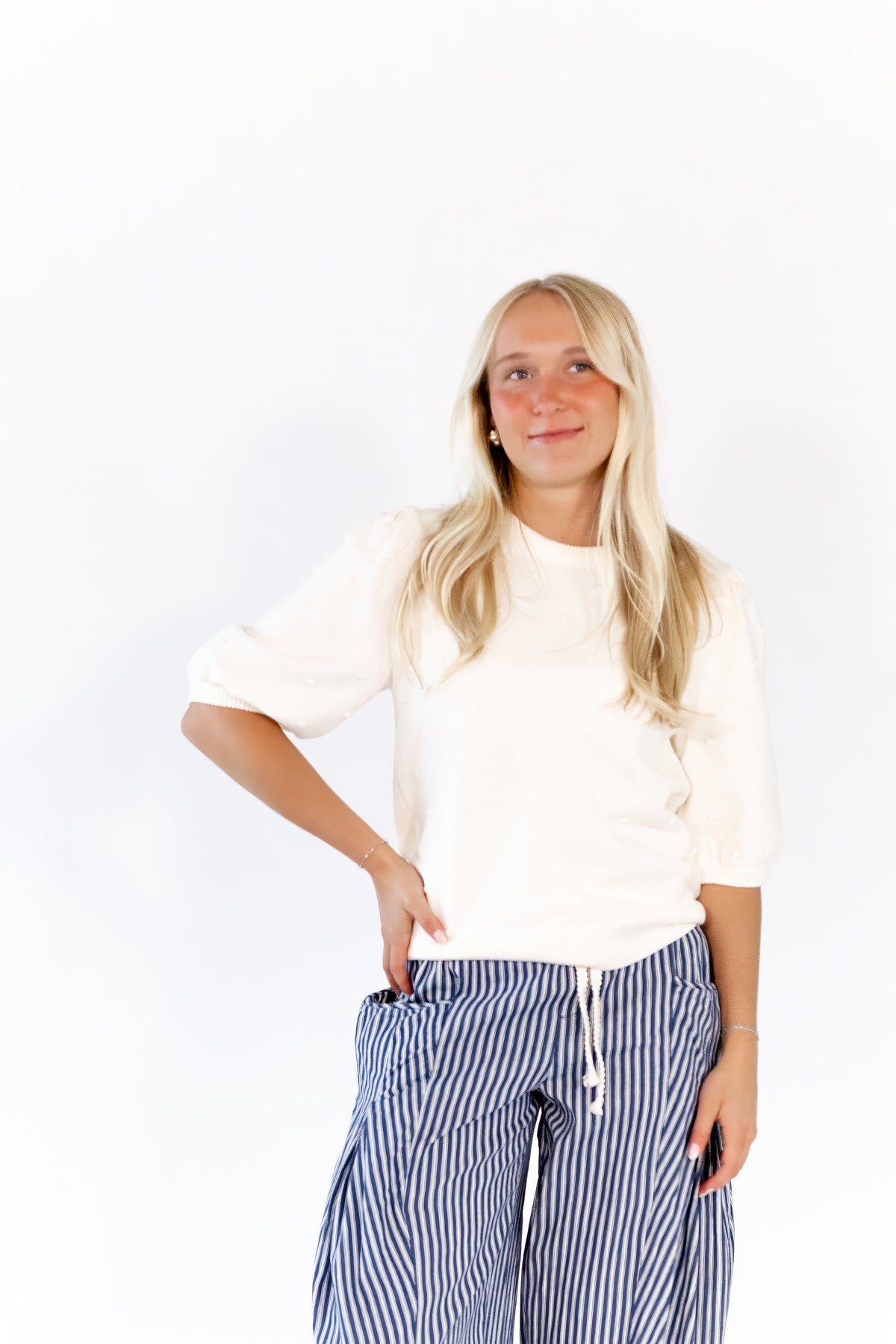 Vail Pom Pom Knit Top · Cream
