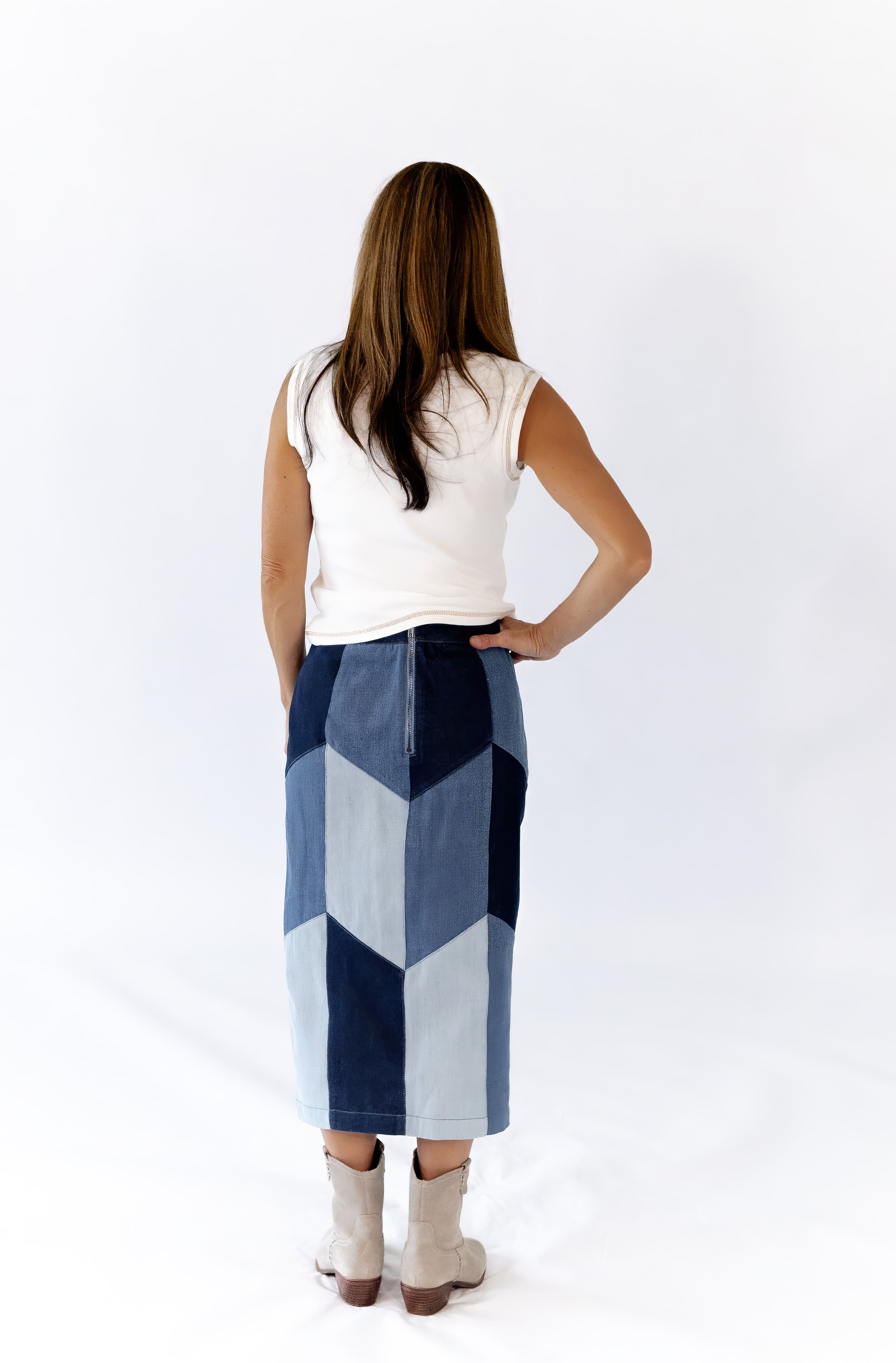 Vivian Color Blocked Denim Skirt