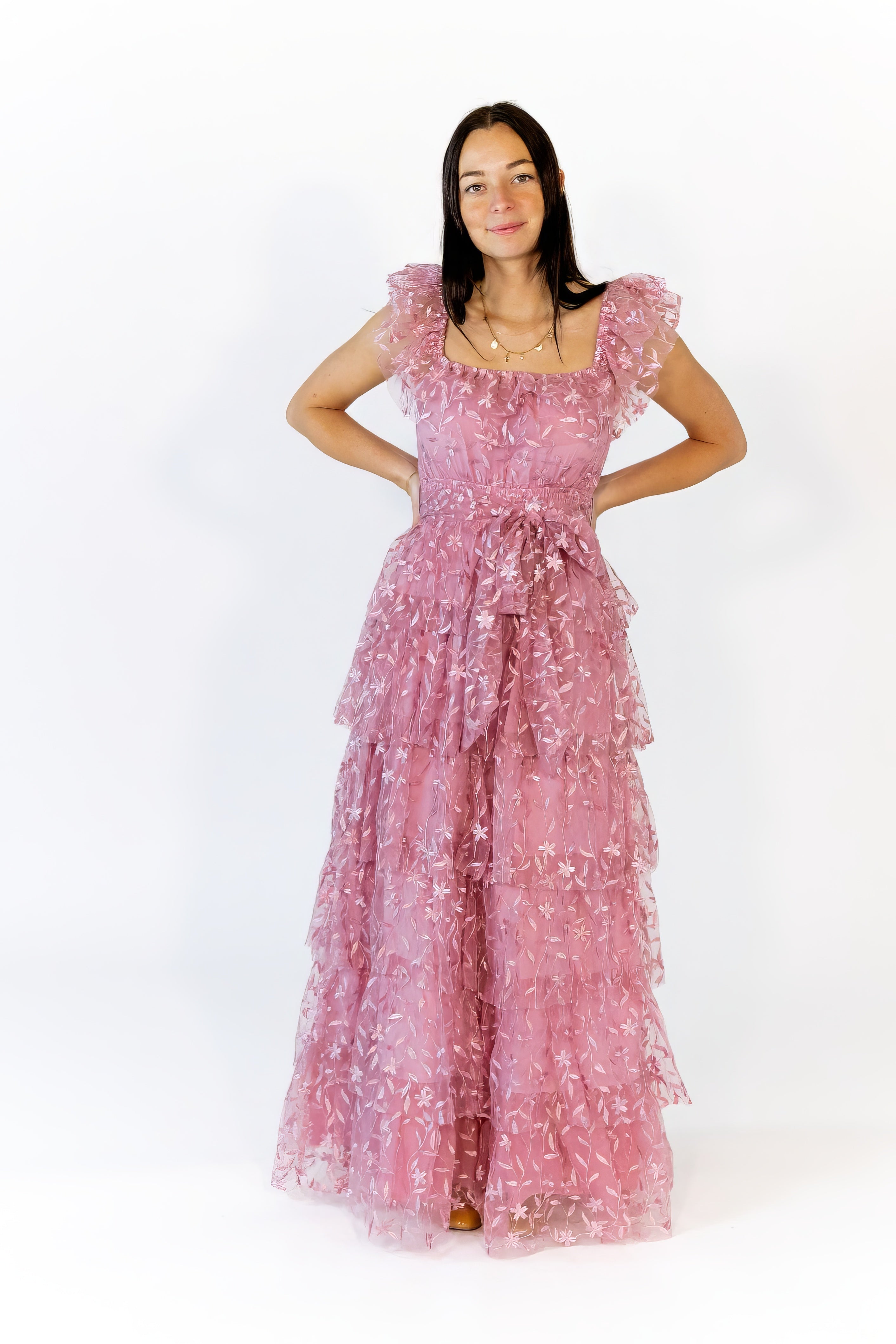 Lana Embroidered Ruffle Maxi · Pink