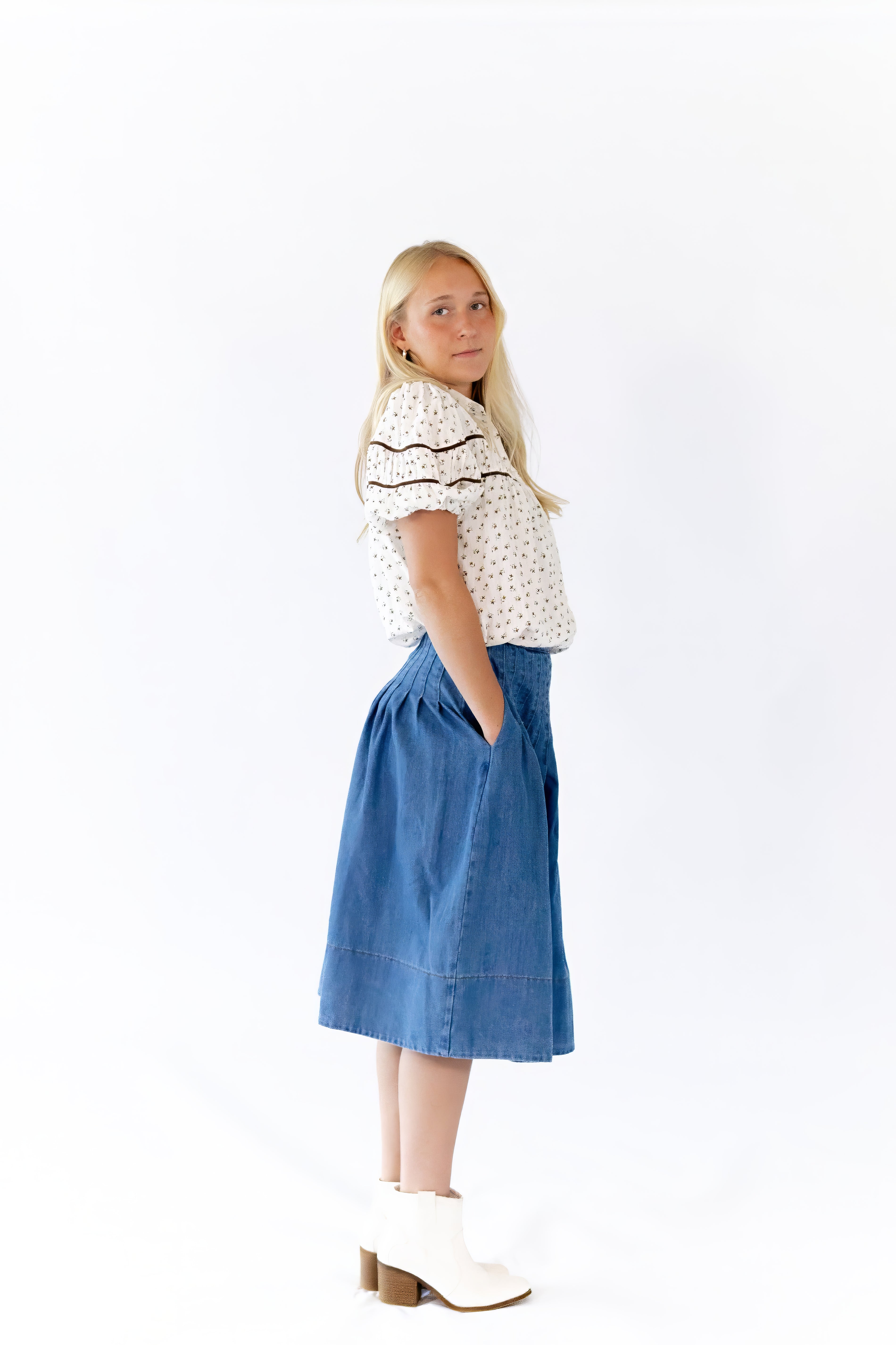 Lindie Pleated Denim Skirt