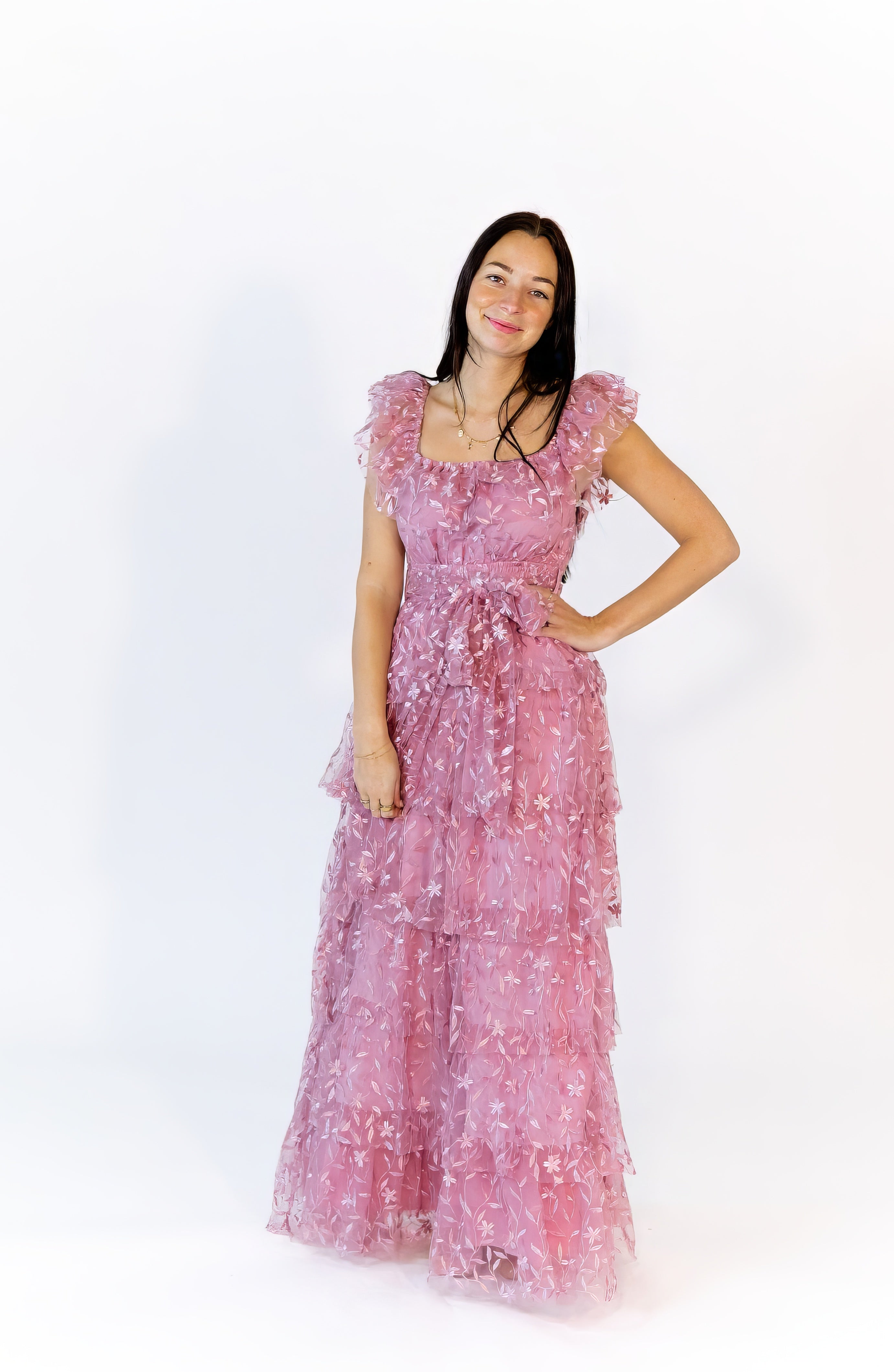 Lana Embroidered Ruffle Maxi · Pink