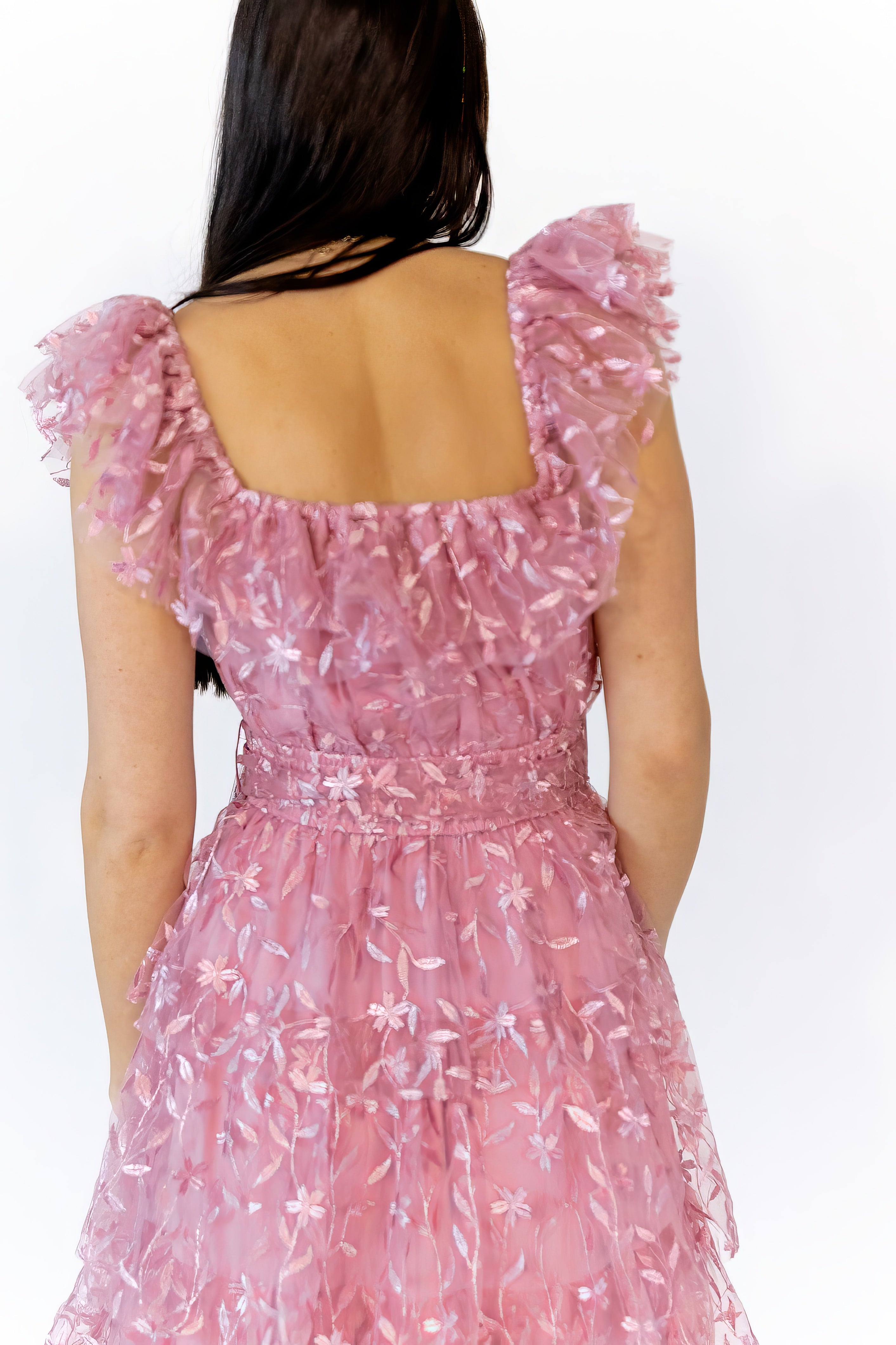 Lana Embroidered Ruffle Maxi · Pink