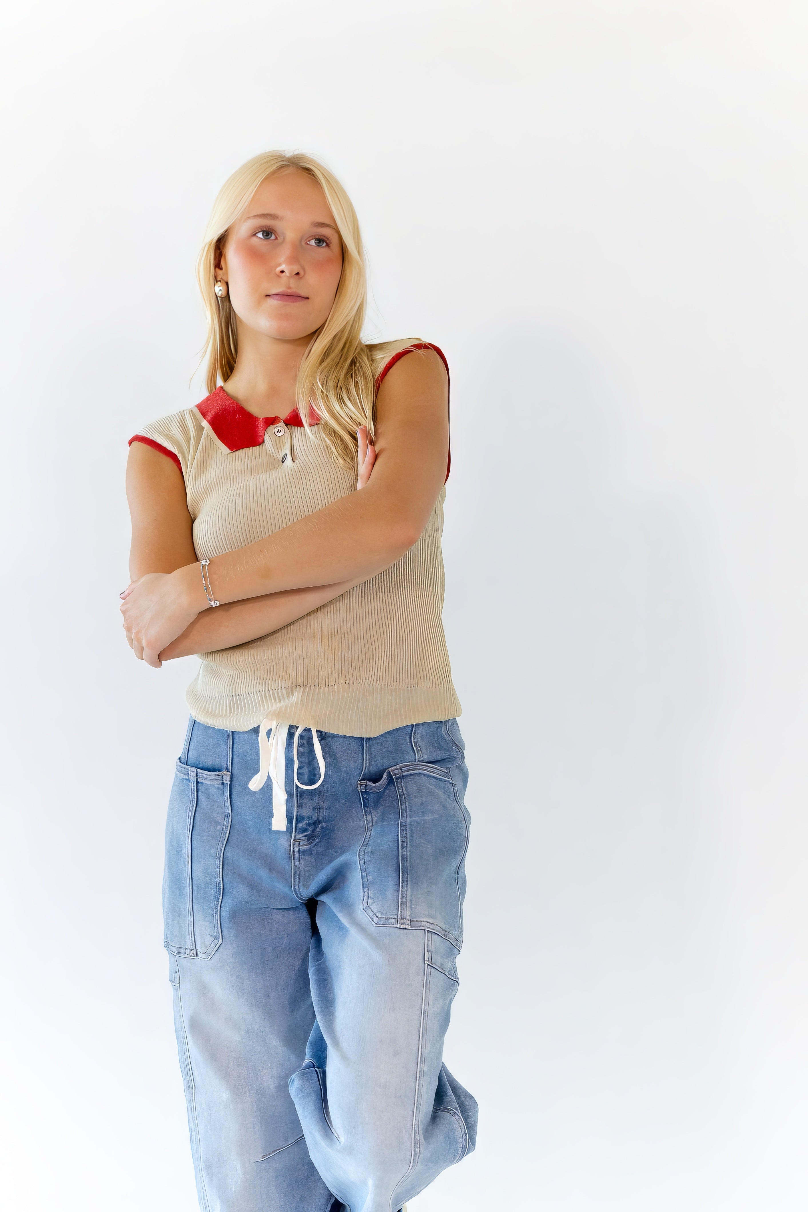 Sonrel Contrast Collared Top