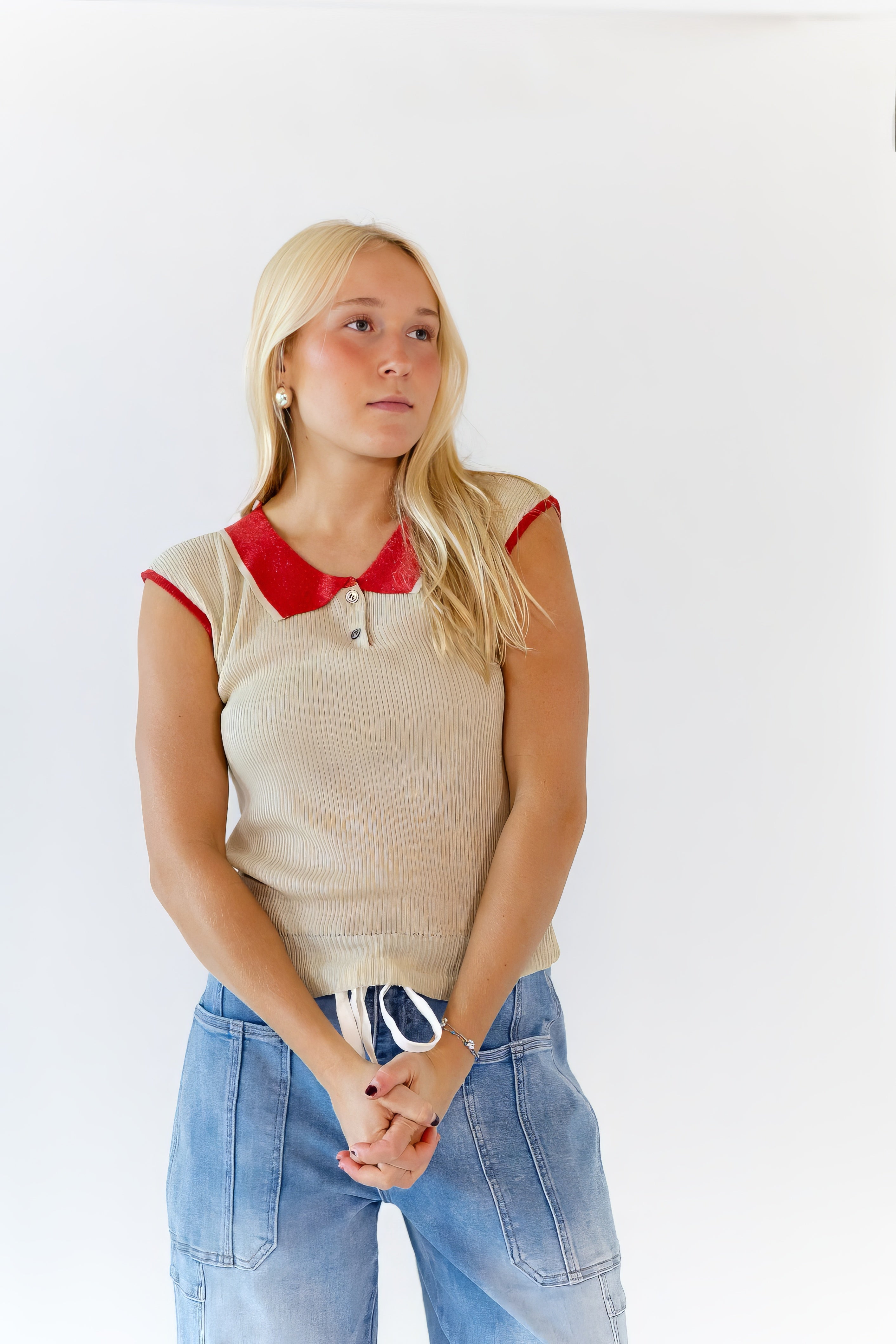 Sonrel Contrast Collared Top
