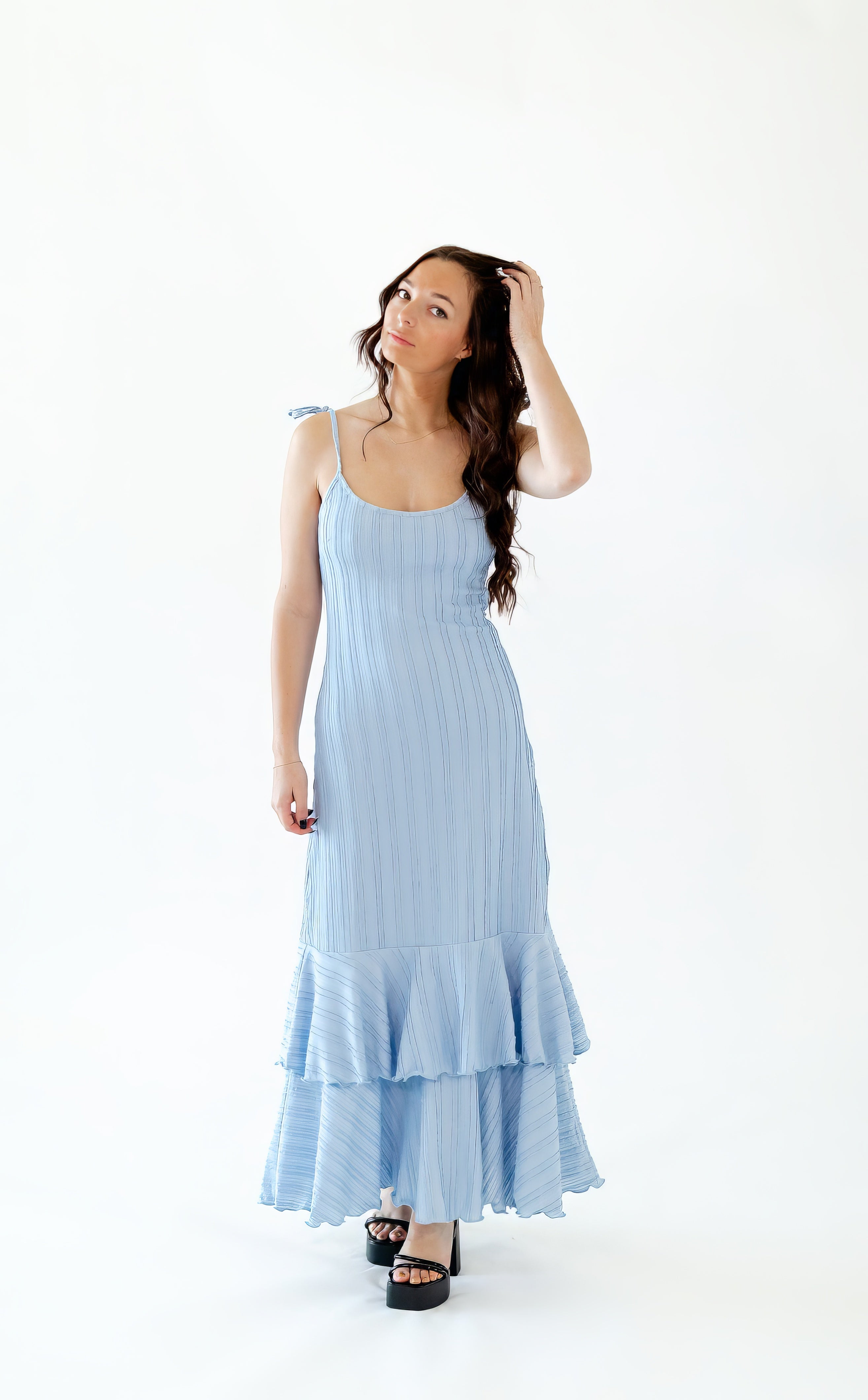 periwinkle maxi dress Sam Halter Hand Crochet / | MESHKI S fits up to 4 M fits up to 8 L fits up to 12 Caia Maxi Dress in Periwinkle