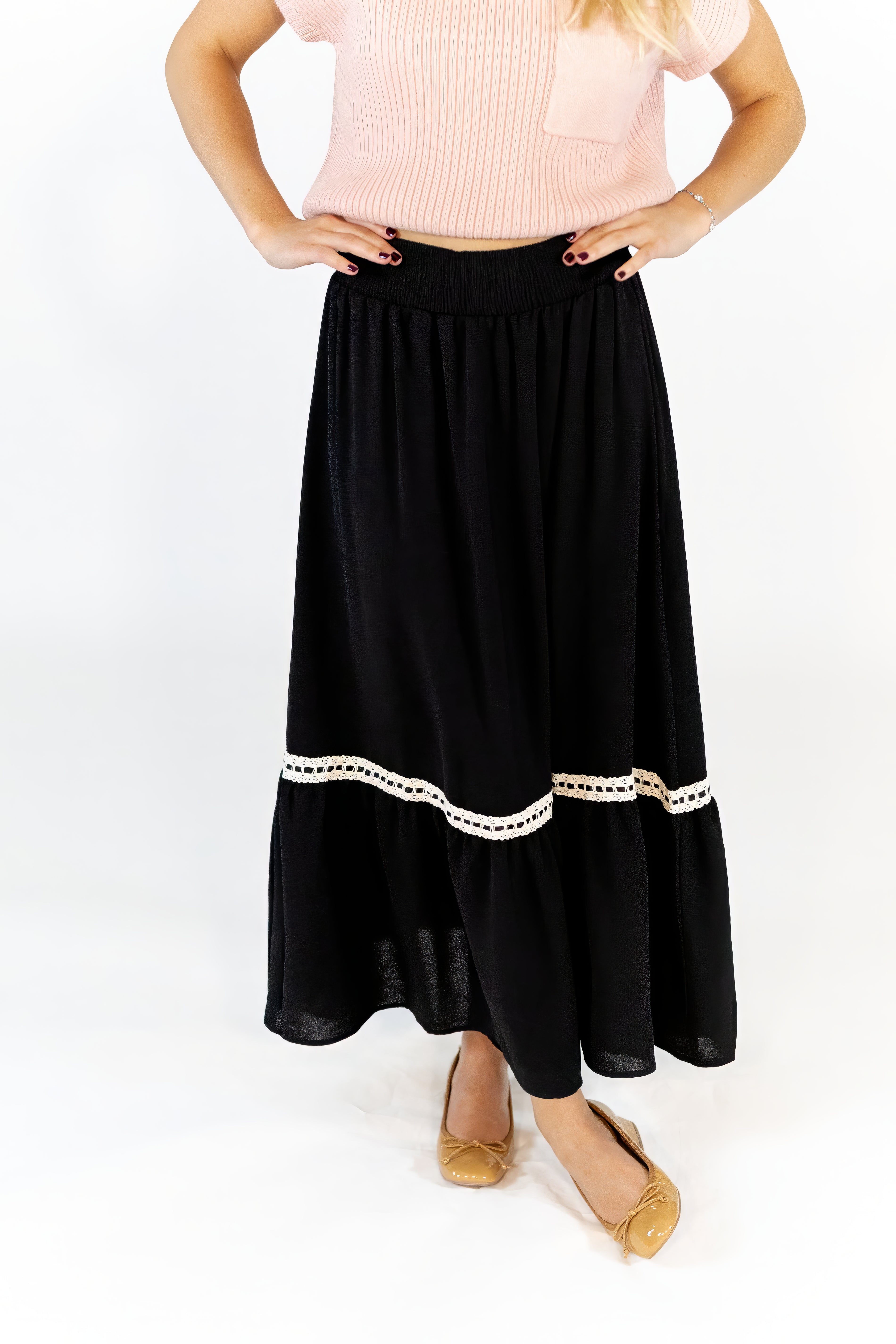 Afterglow Lace Accent Skirt · Black
