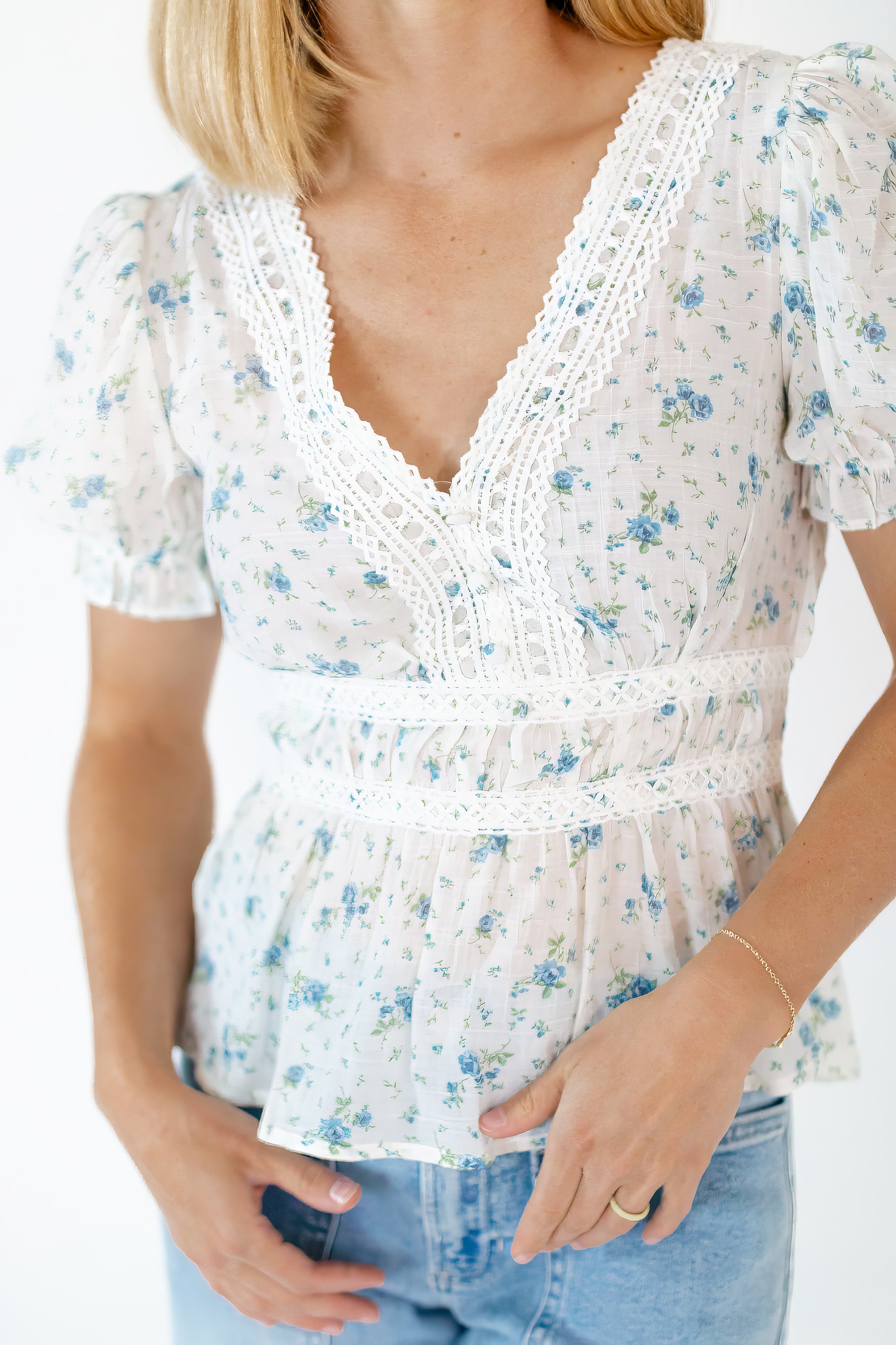 Wendy Floral Crochet Trim Top