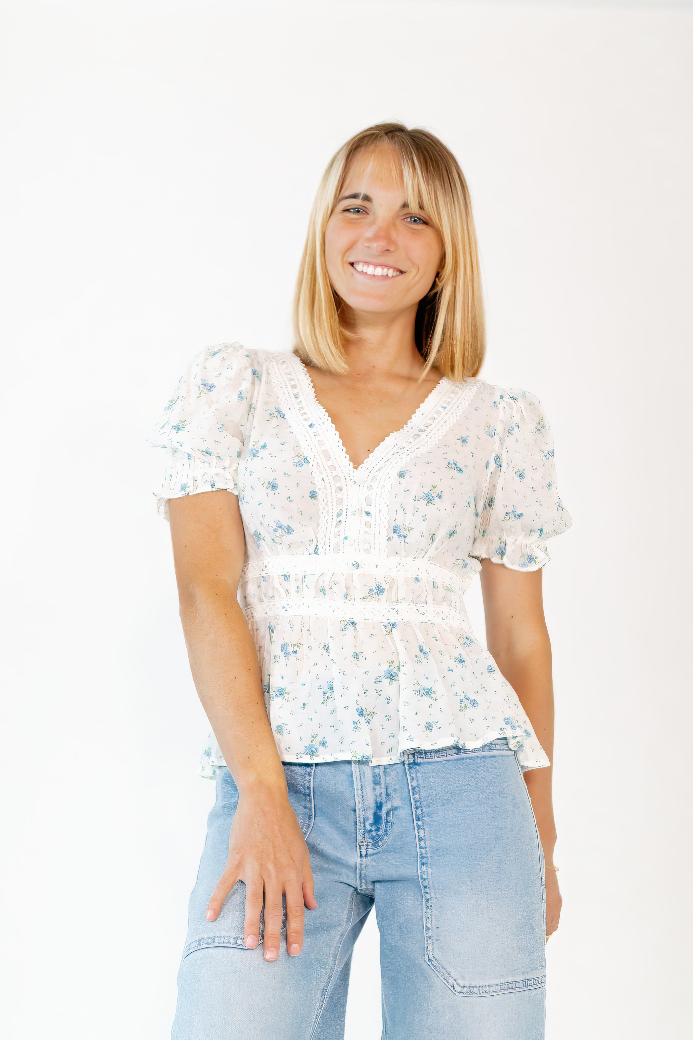 Wendy Floral Crochet Trim Top