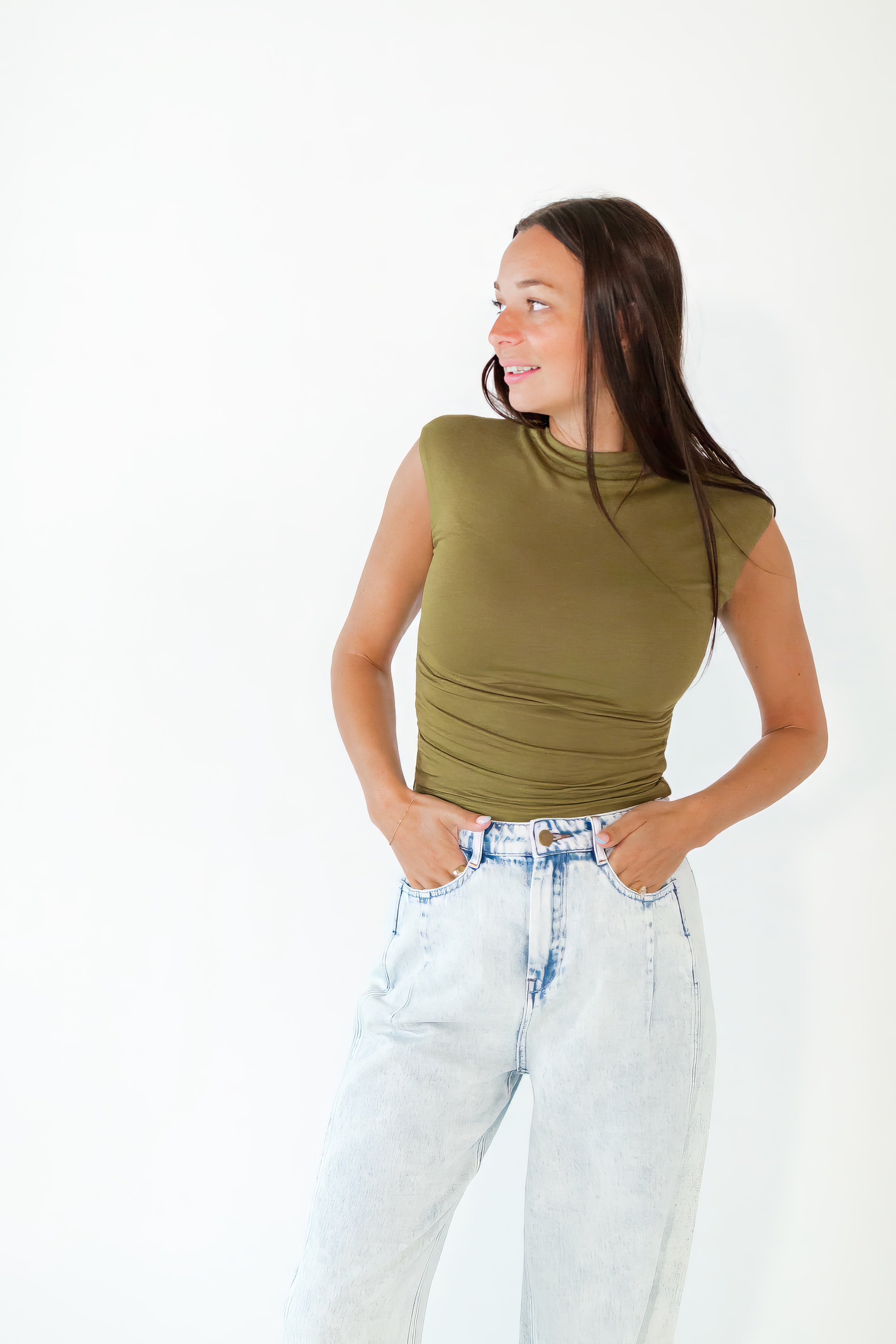 Olive Branch Scrunch Side Top