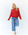 Ayo Striped Cardigan · Red