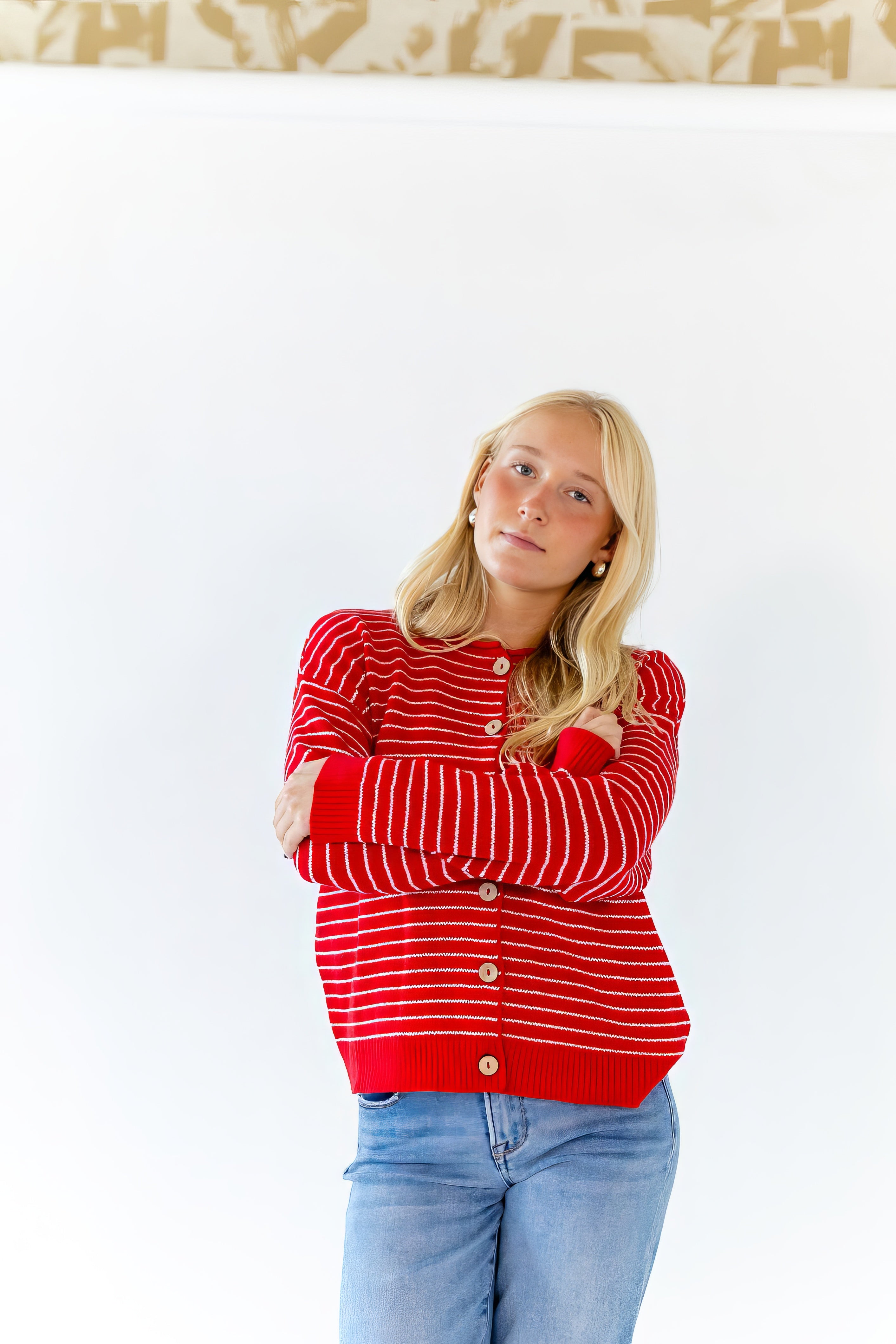 Ayo Striped Cardigan · Red