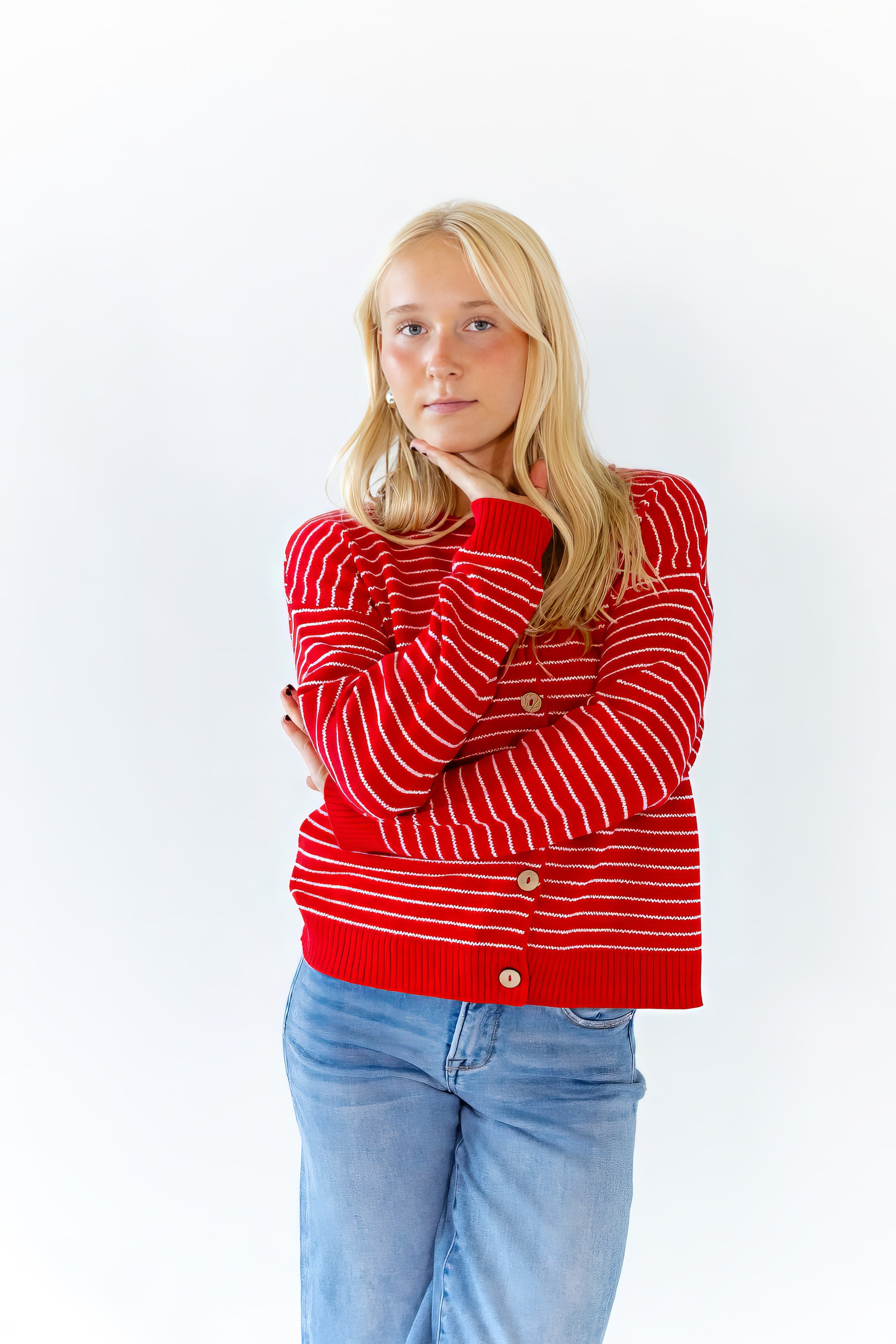 Ayo Striped Cardigan · Red
