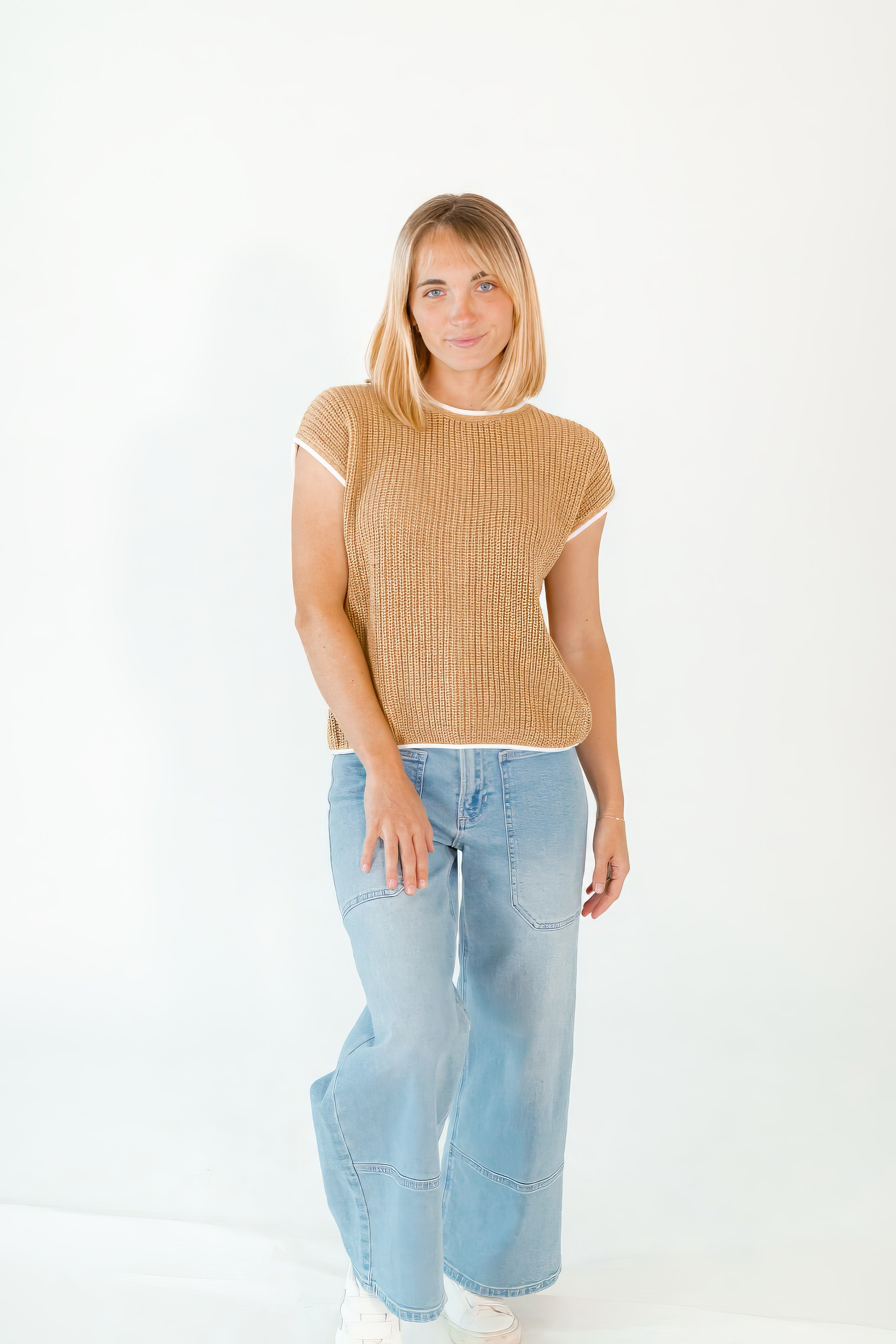 Walter Crochet Contrast Seam Top
