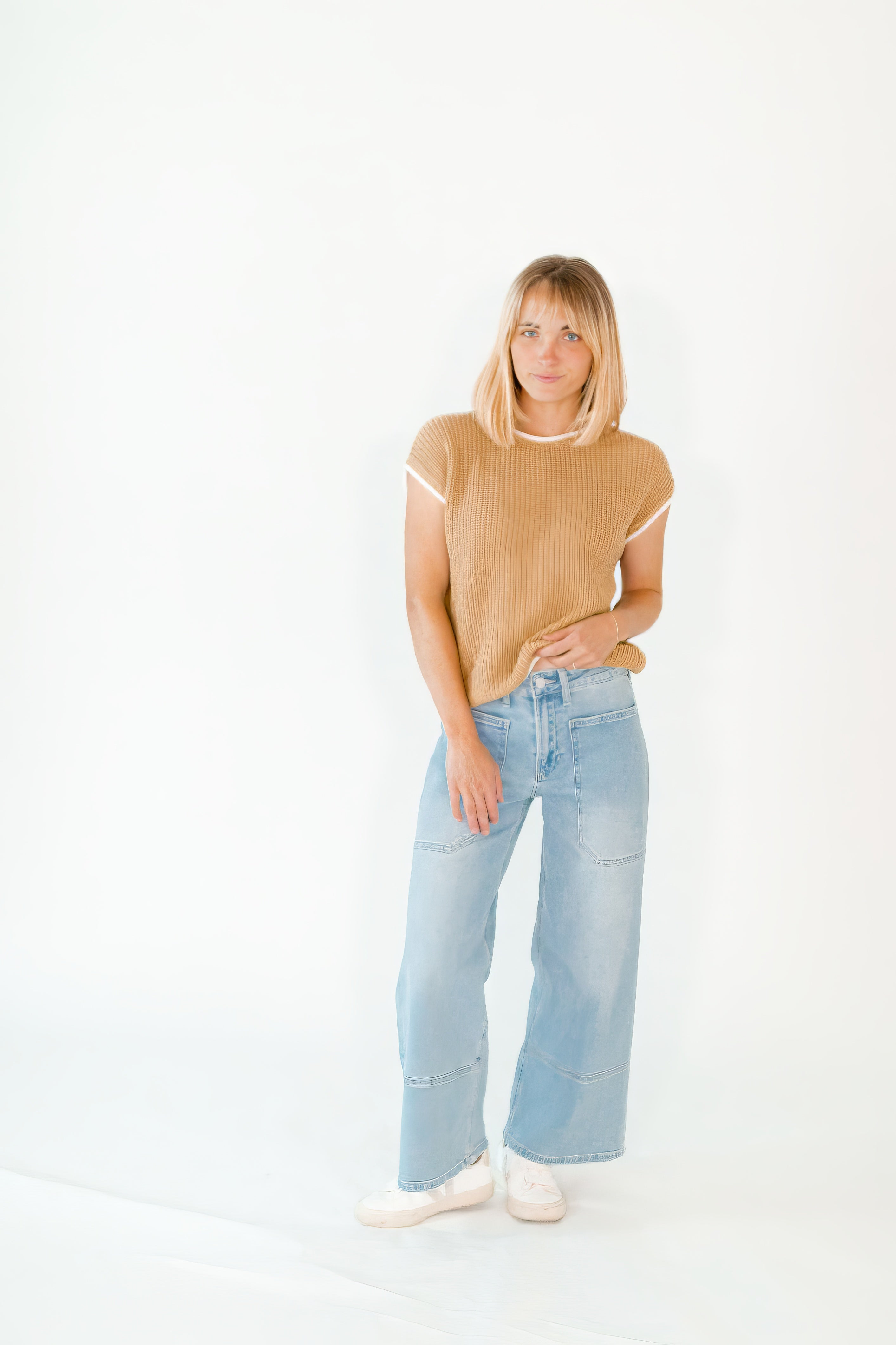 Walter Crochet Contrast Seam Top