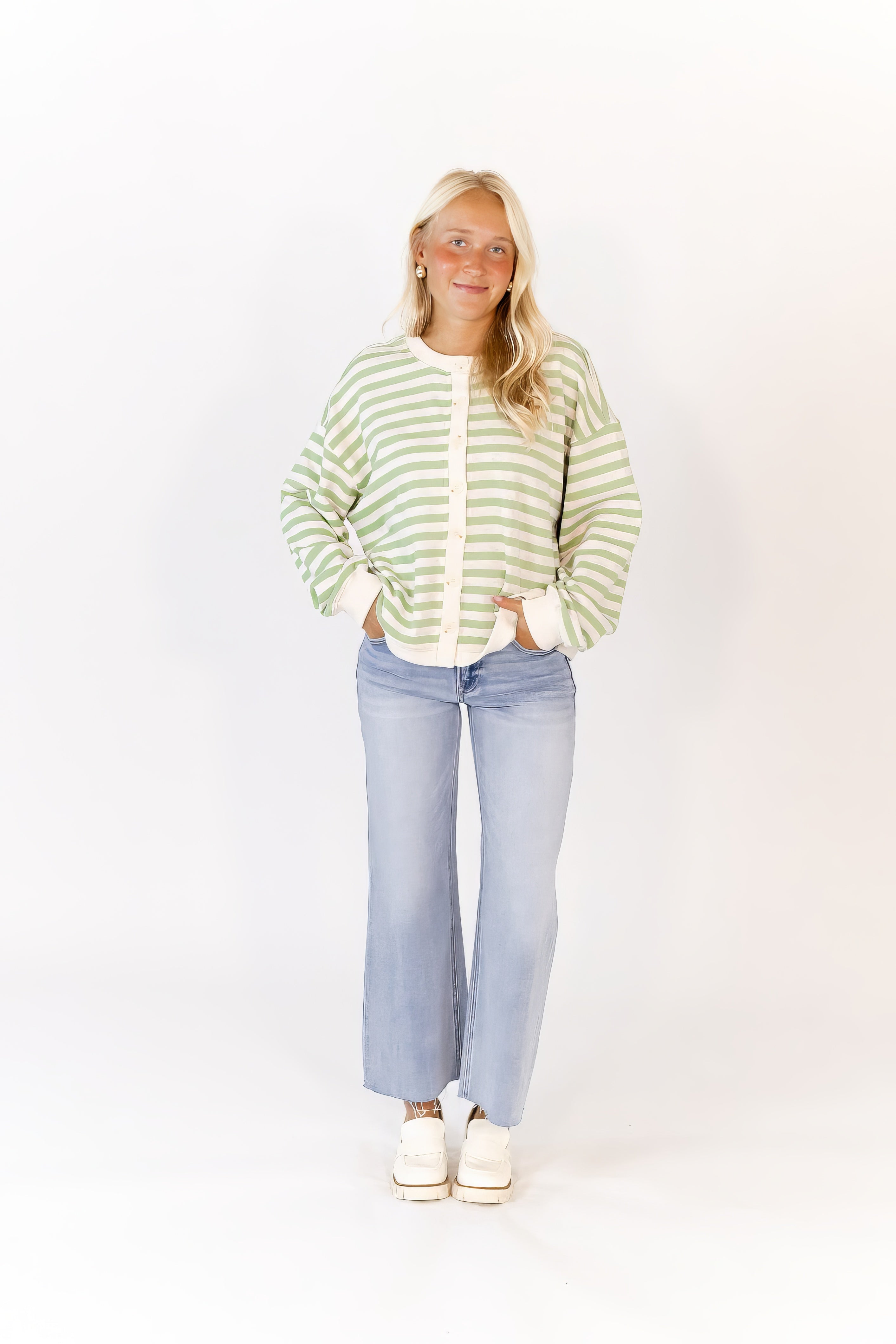 Eterne Striped Button Up Cardigan