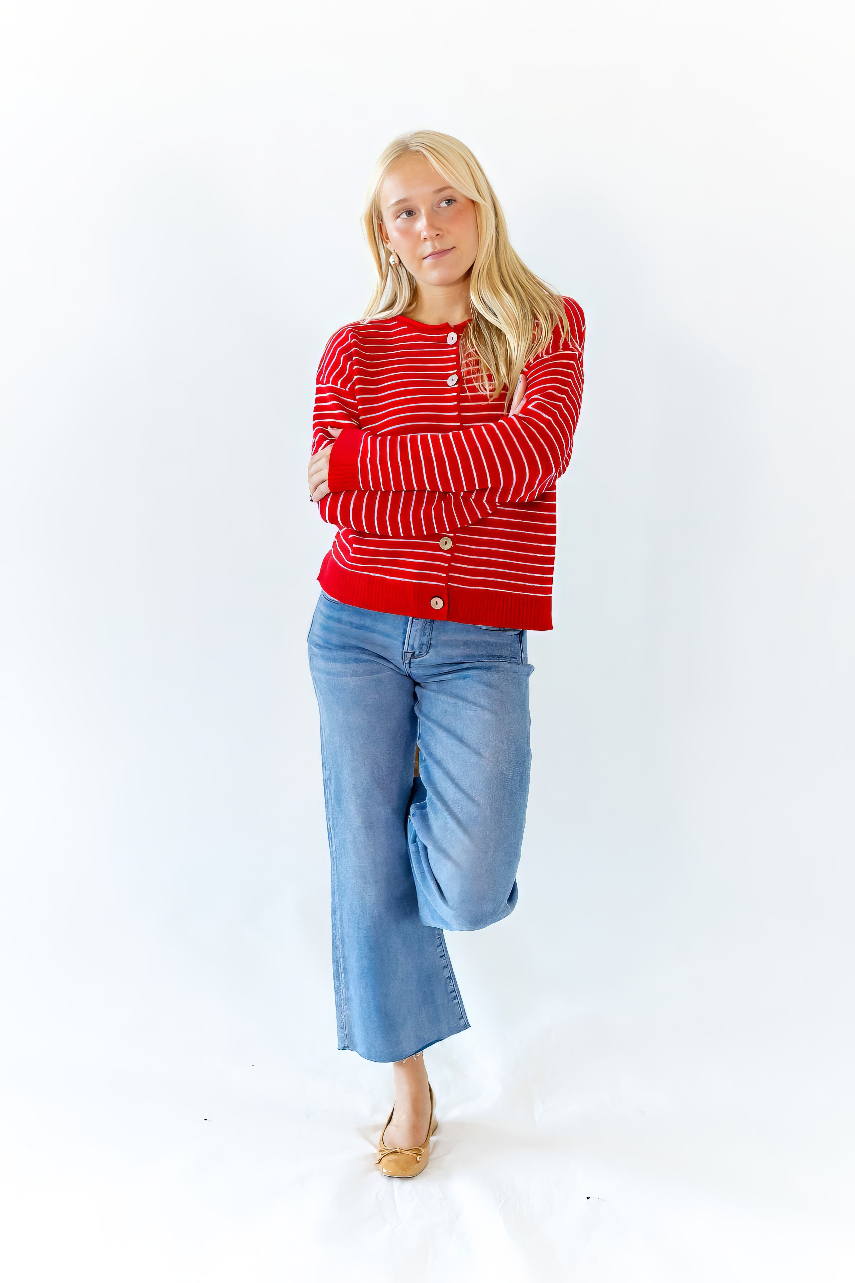 Ayo Striped Cardigan · Red