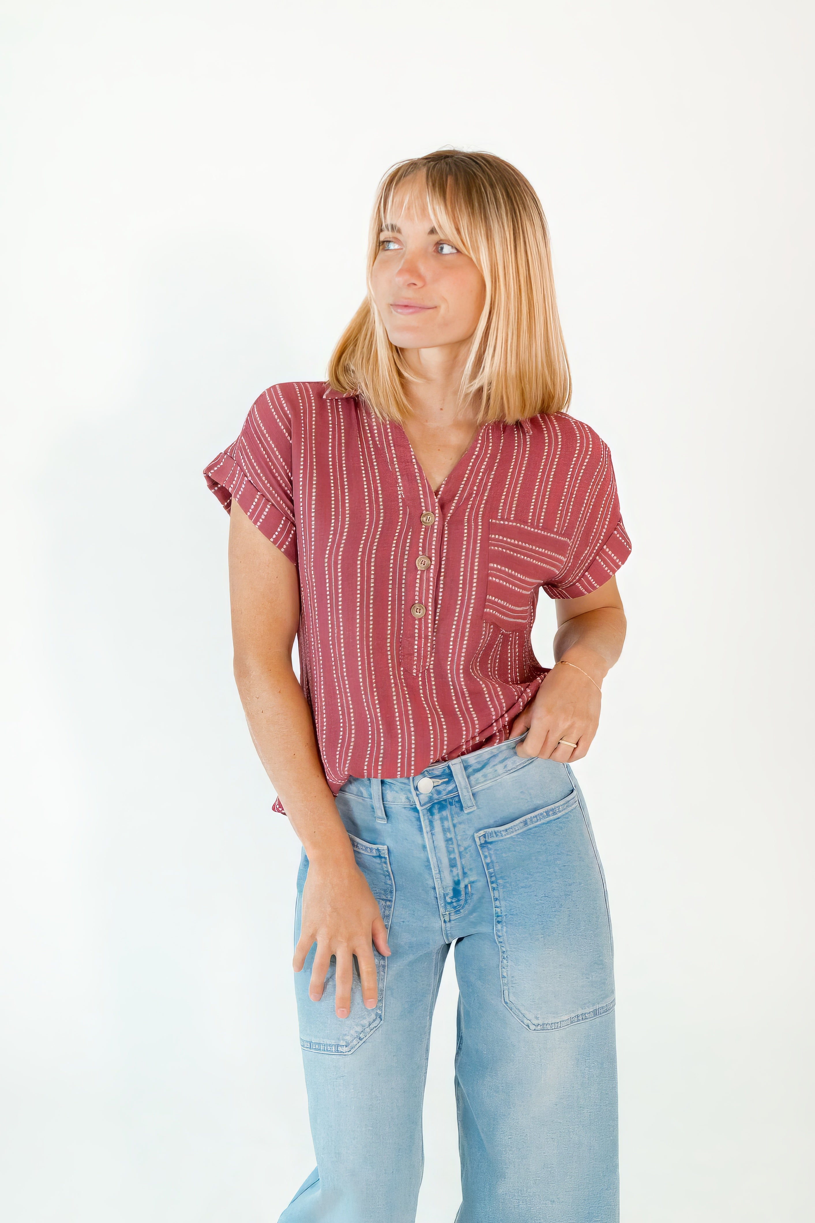 Eva Striped Button Up Top