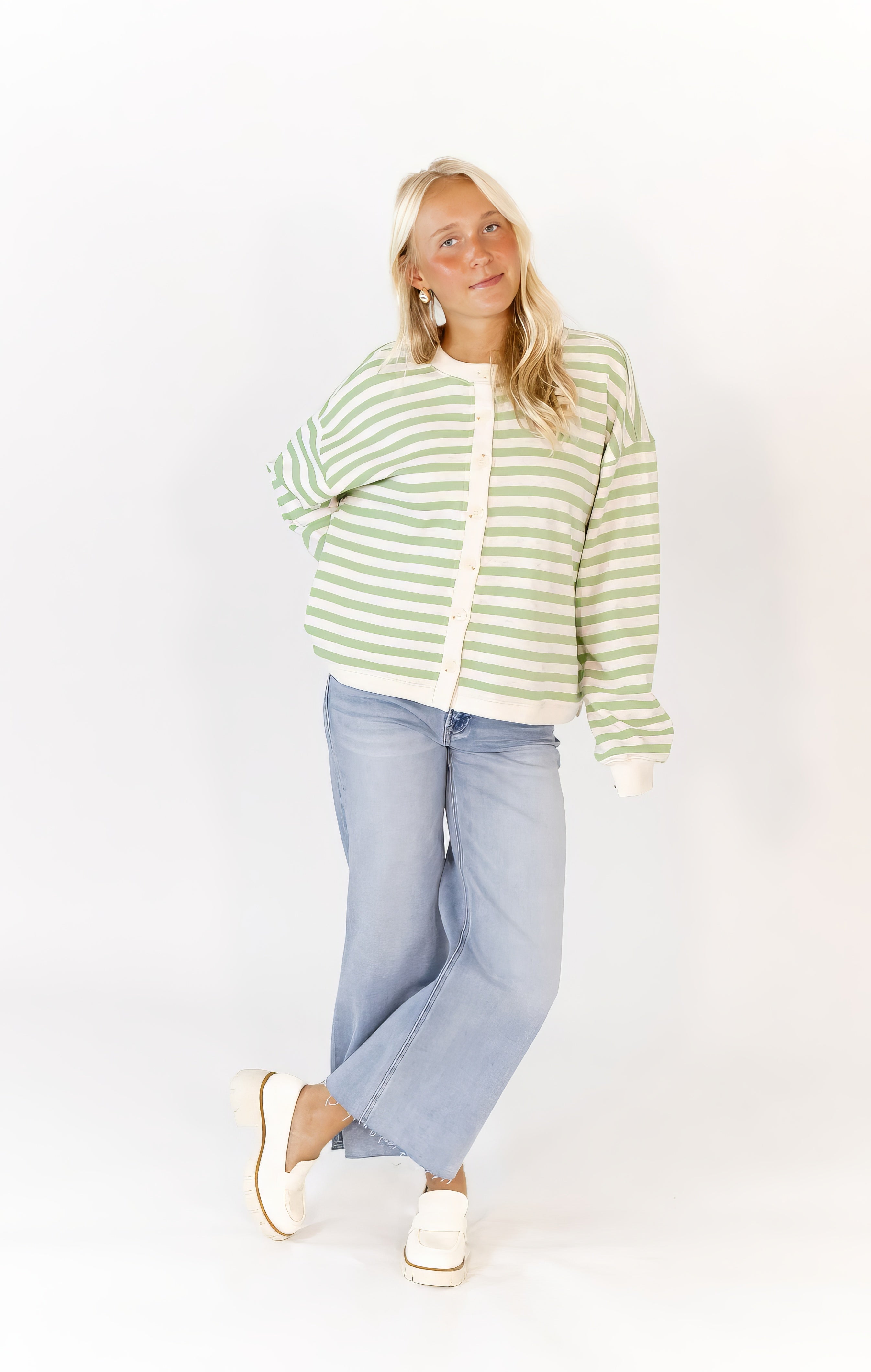 Eterne Striped Button Up Cardigan