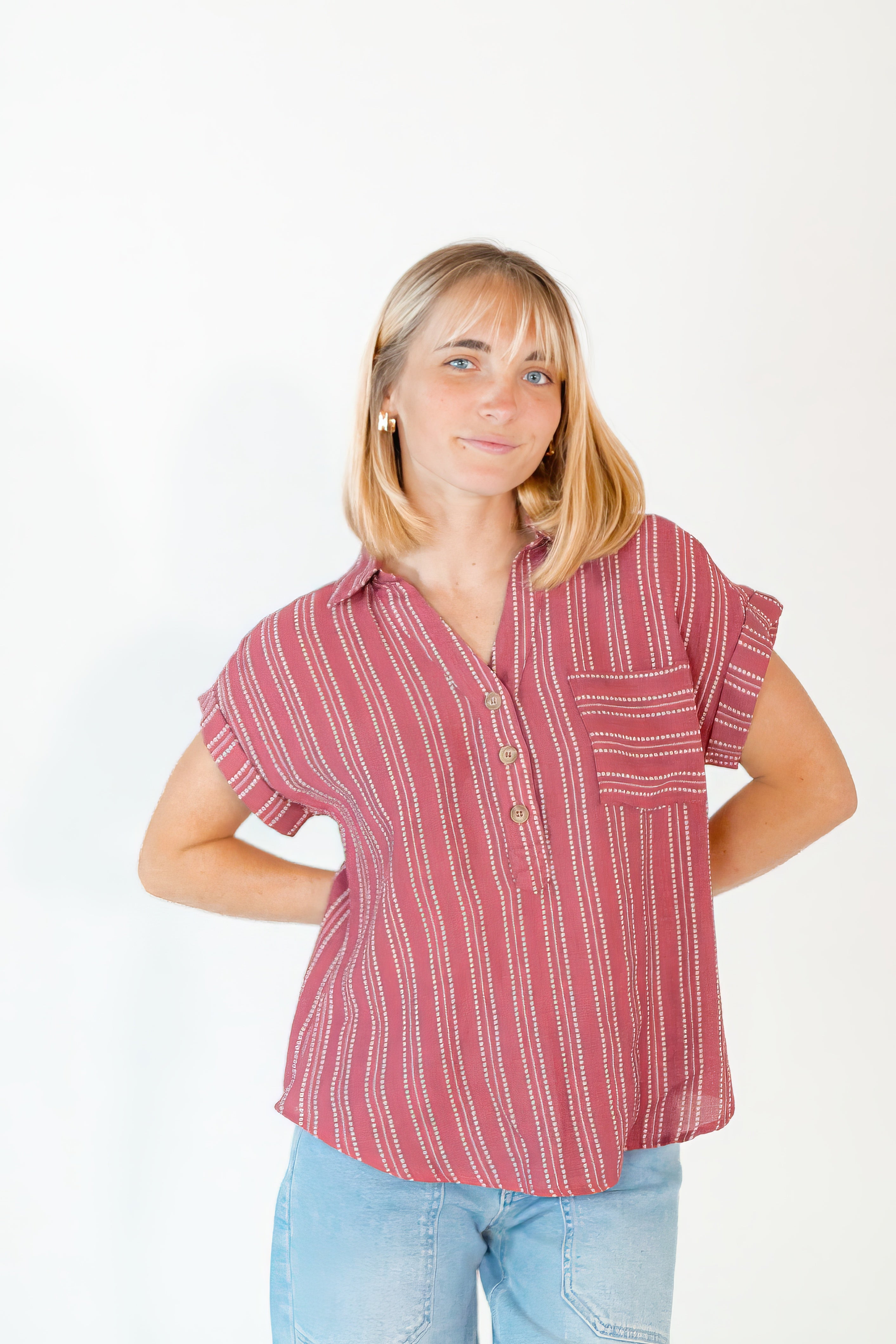 Eva Striped Button Up Top