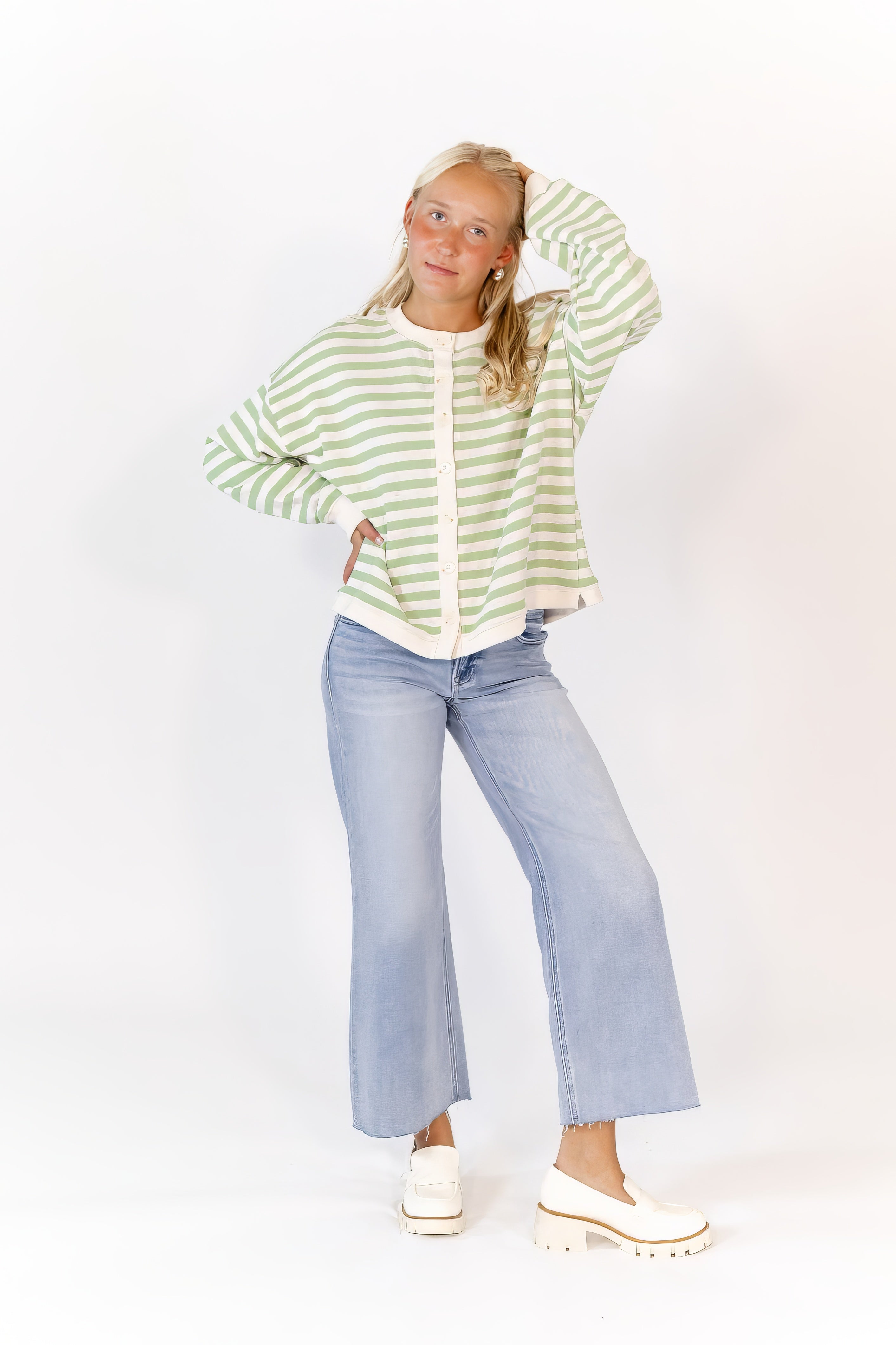 Eterne Striped Button Up Cardigan