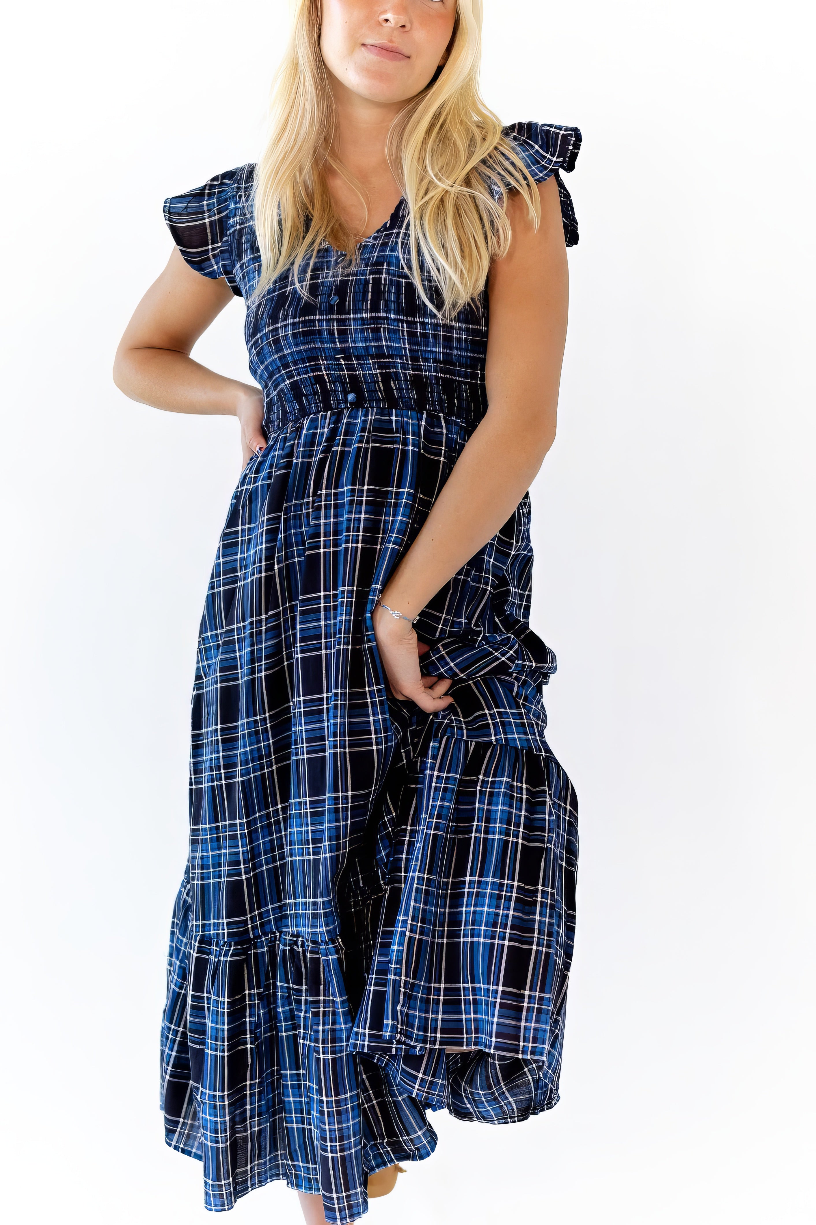 Noah Plaid Smocked Midi Dress