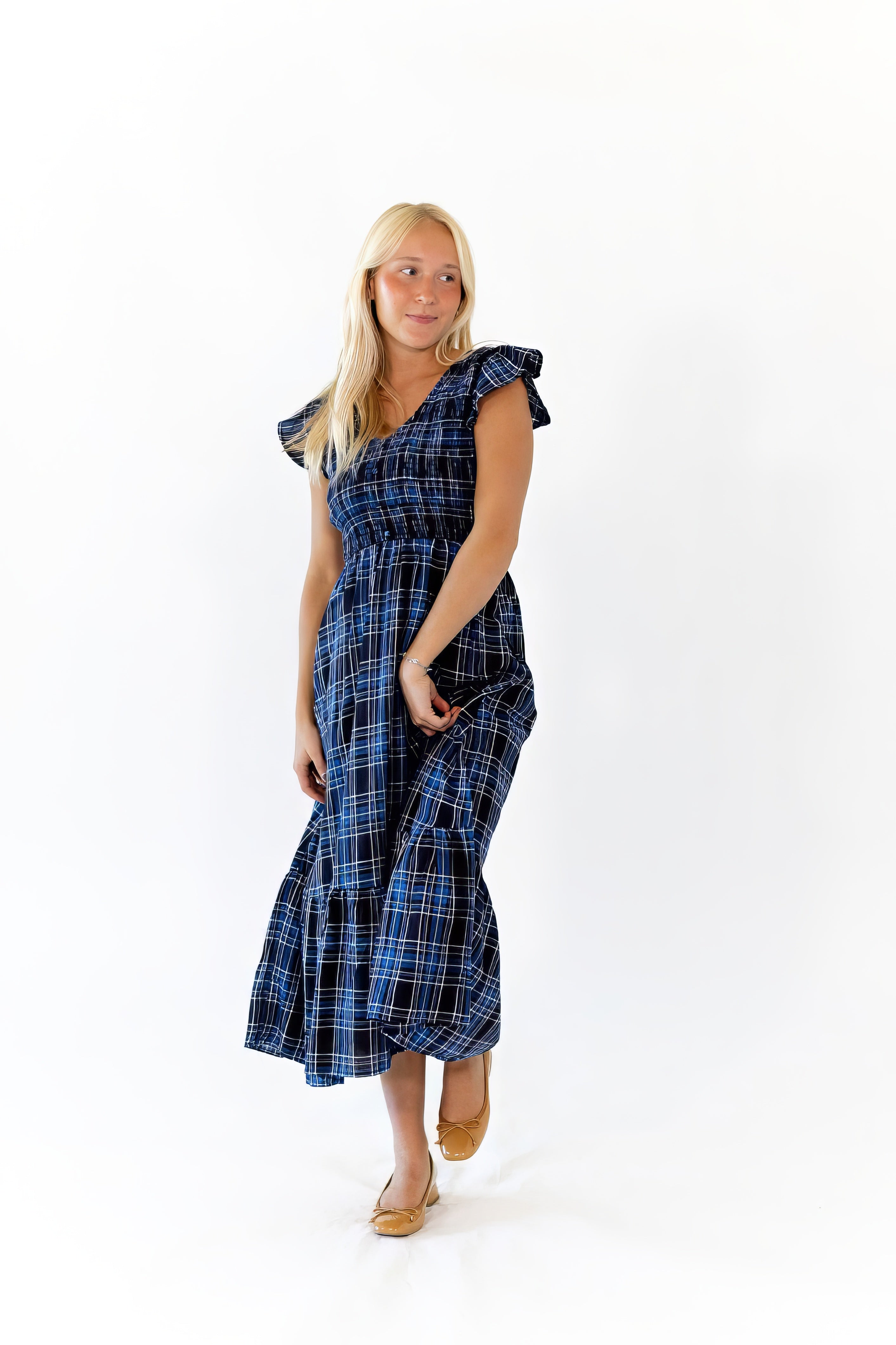Noah Plaid Smocked Midi Dress