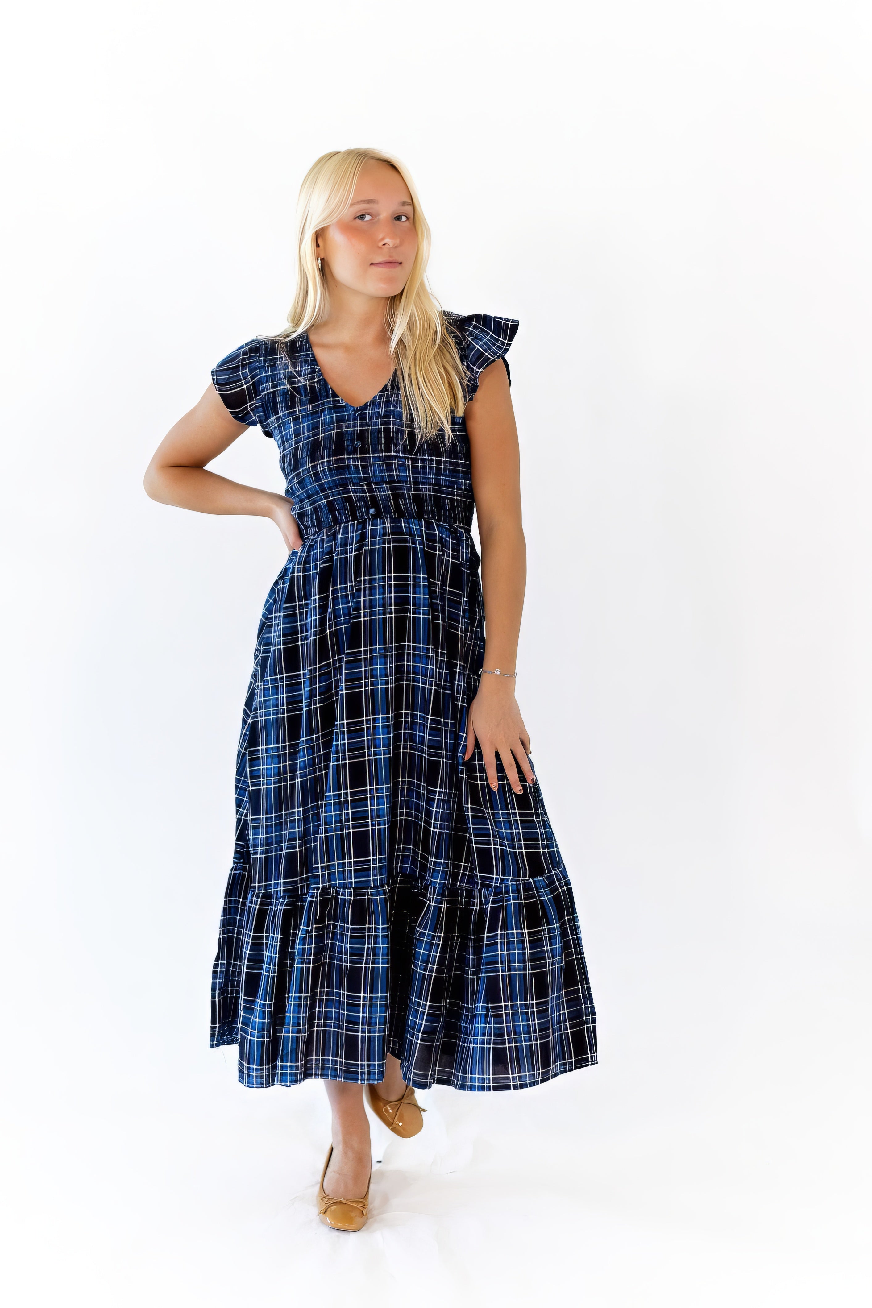 Noah Plaid Smocked Midi Dress