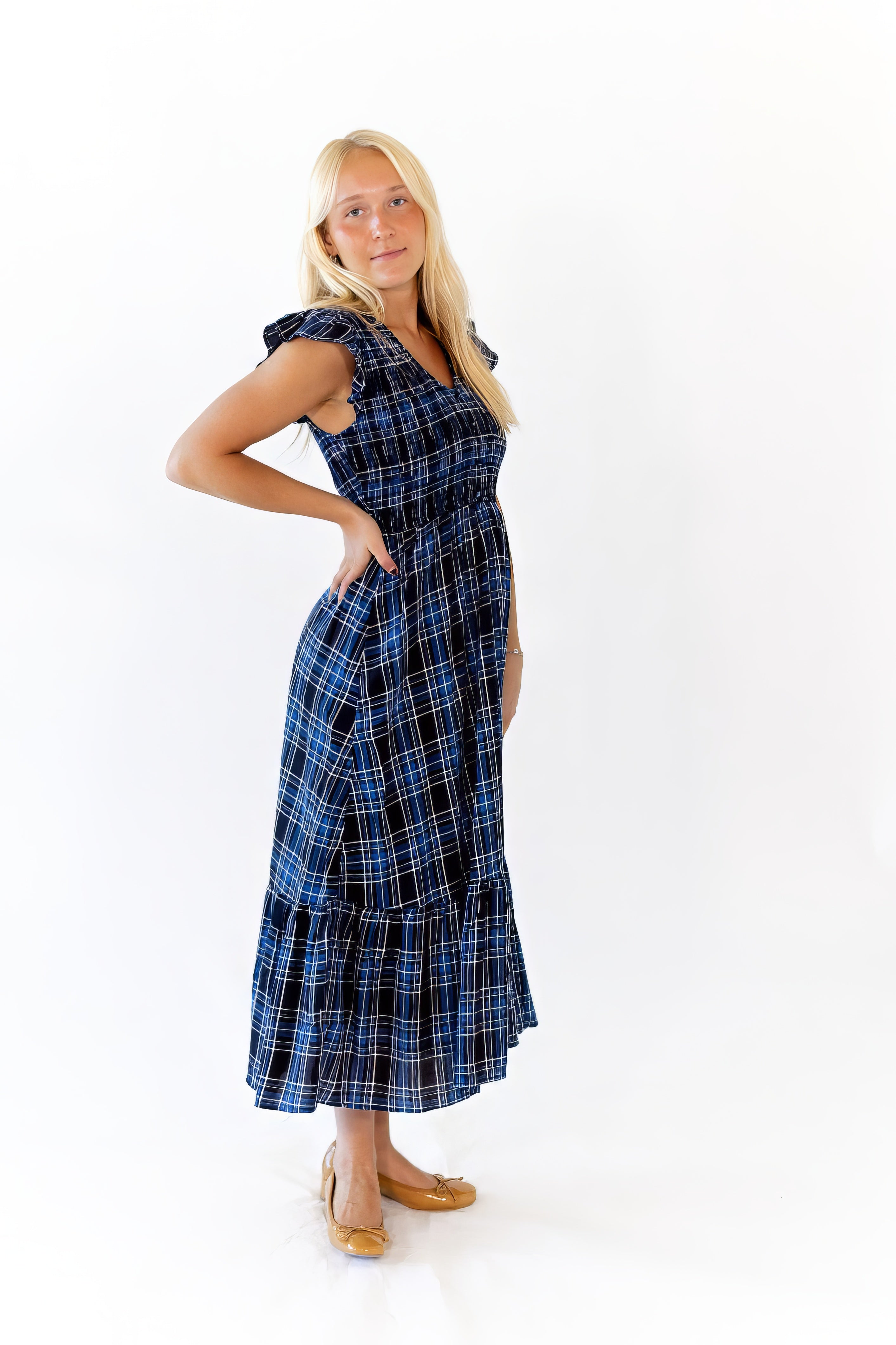 Noah Plaid Smocked Midi Dress