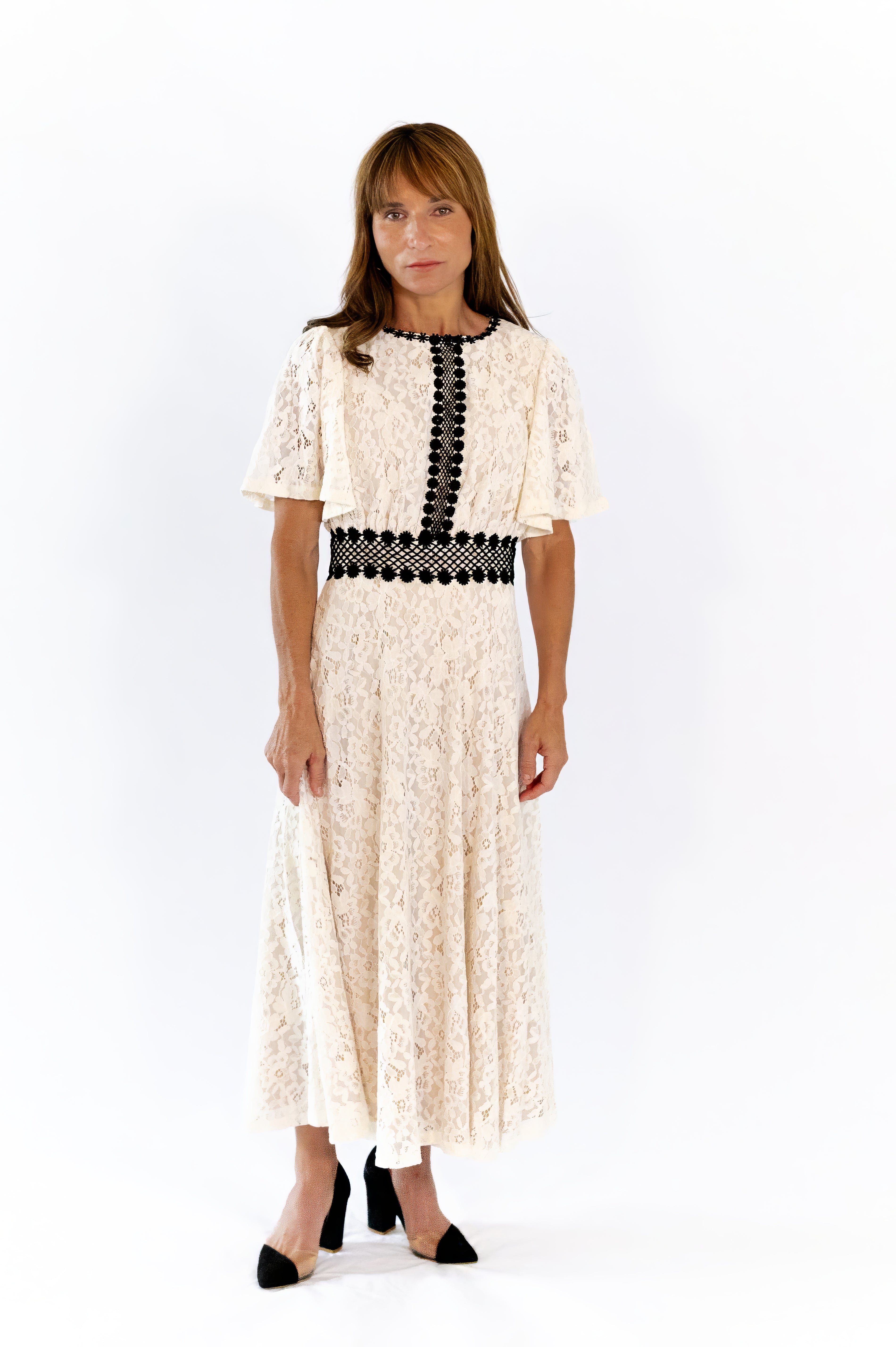 bohemian lace midi dress Elektra Boho Lace Midi Dress, White / S