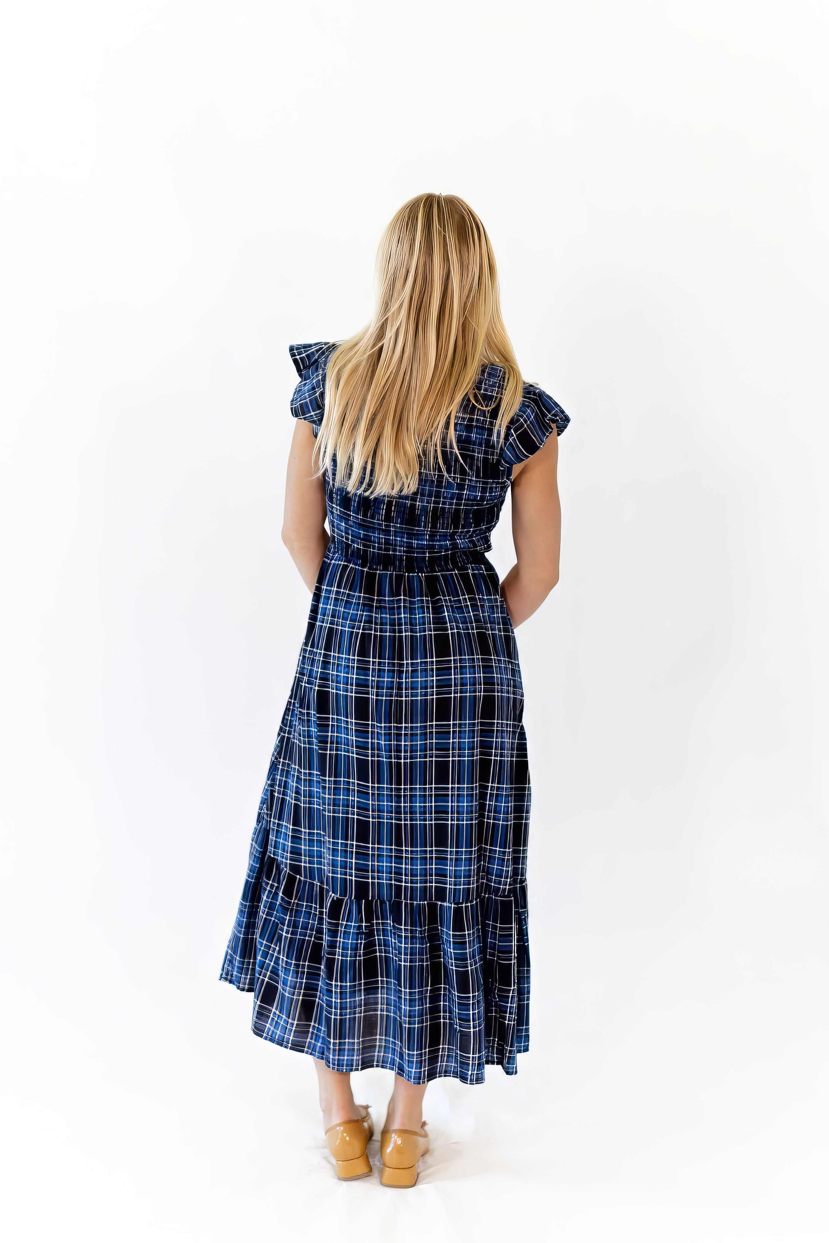 Noah Plaid Smocked Midi Dress
