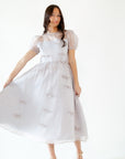 Silver Bow Organza Midi Dress