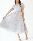 Silver Bow Organza Midi Dress