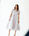 Silver Bow Organza Midi Dress