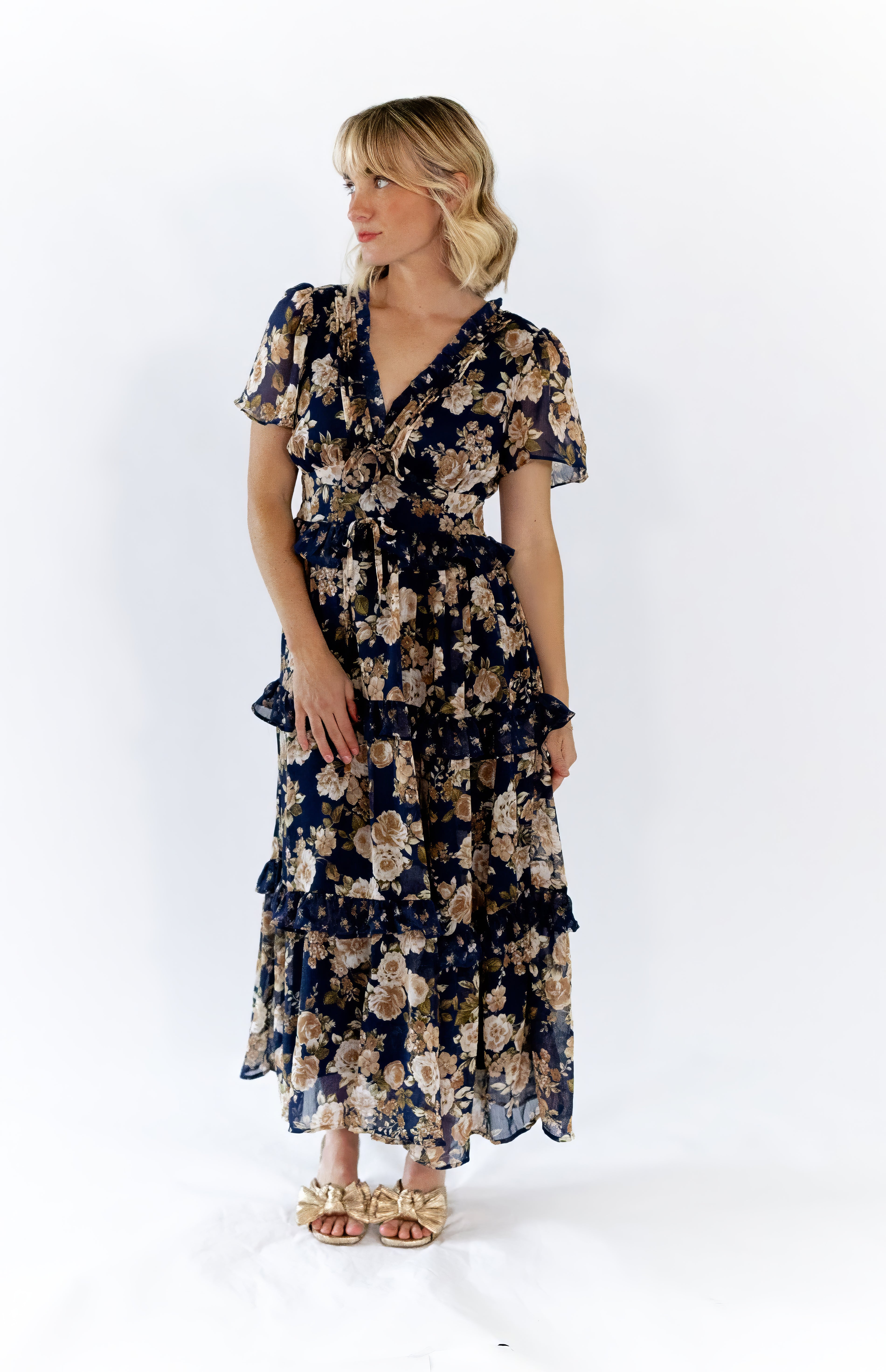 Eli Tiered Ruffle Midi Dress · Navy