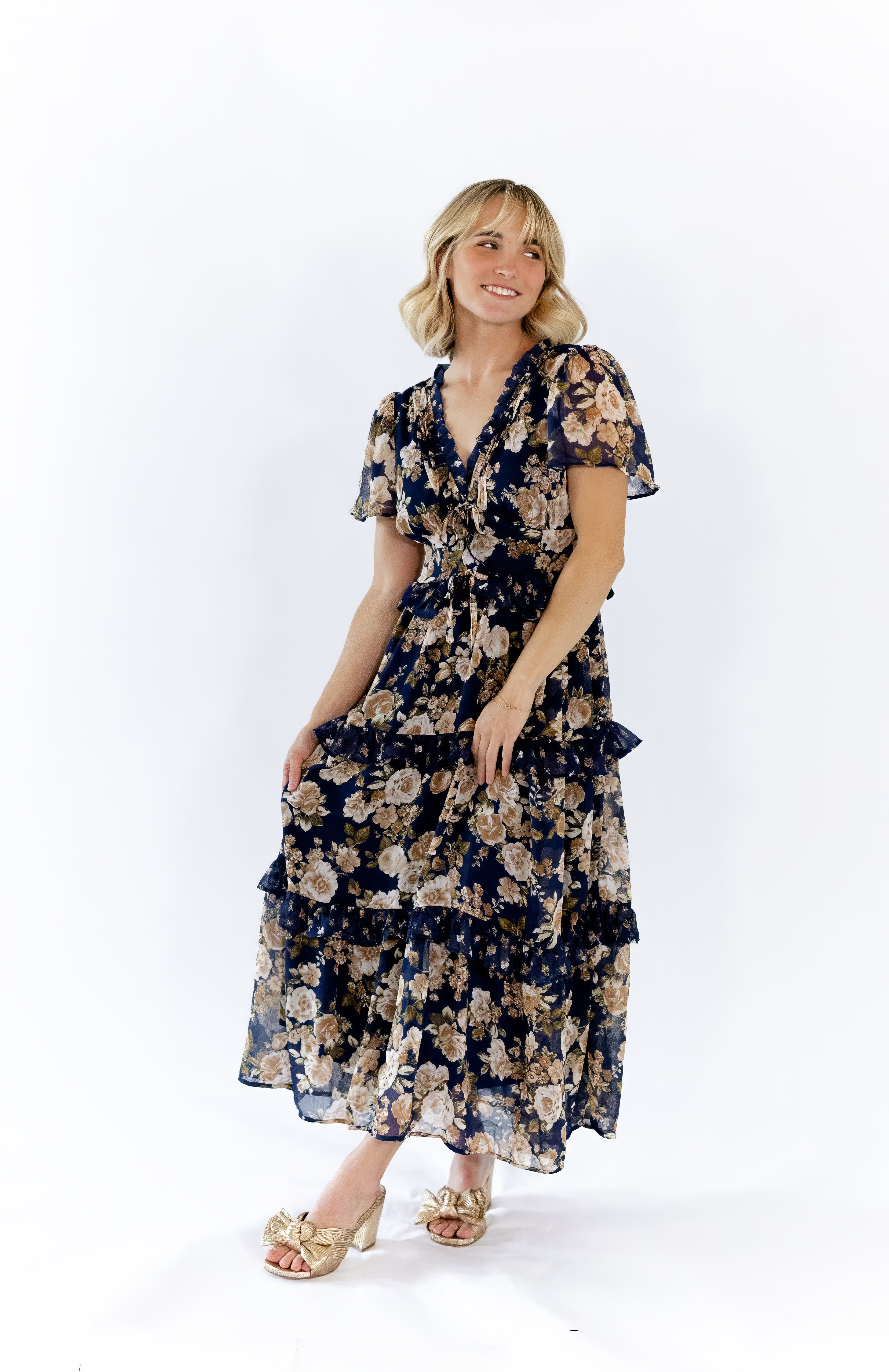 Eli Tiered Ruffle Midi Dress · Navy