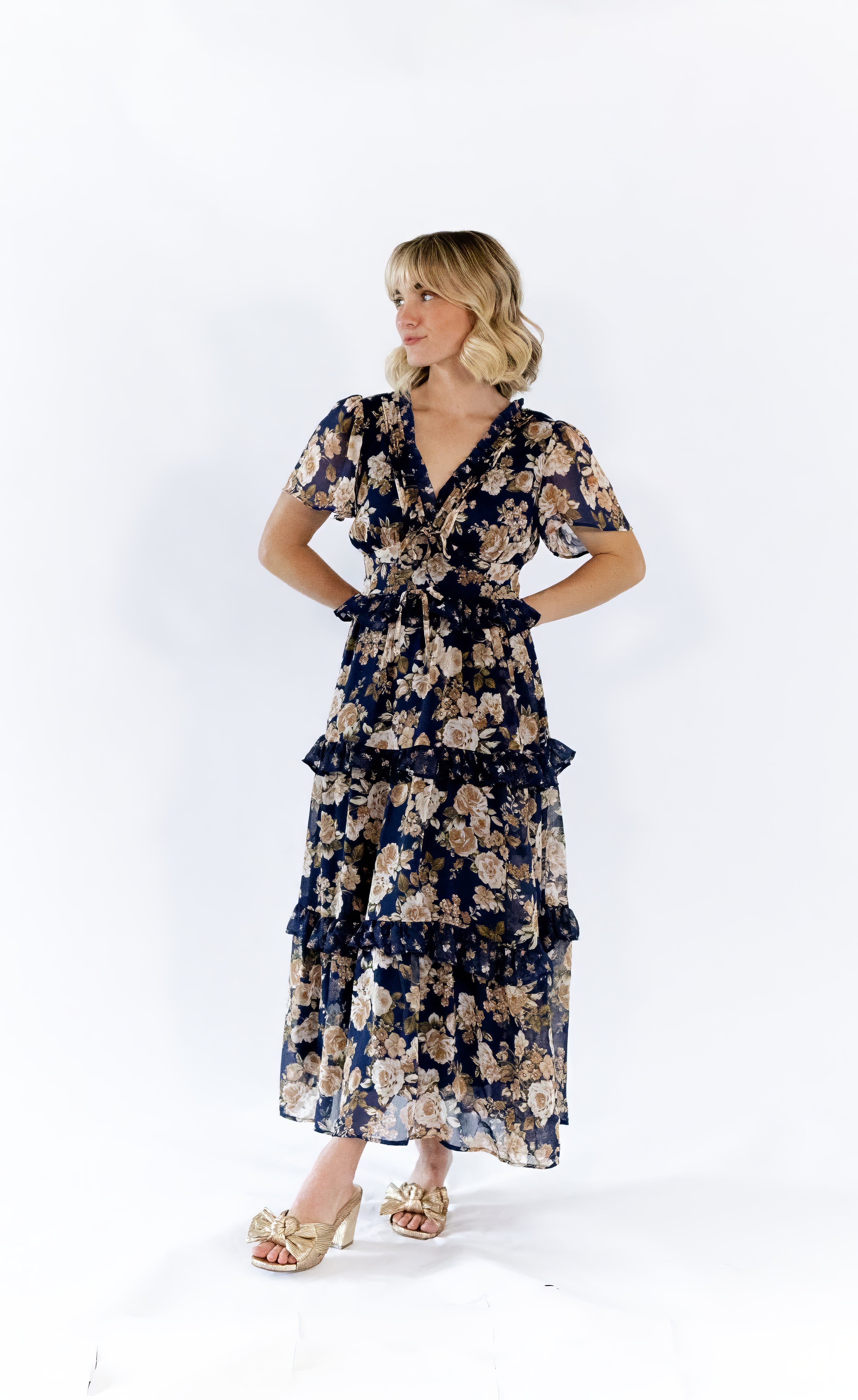 Eli Tiered Ruffle Midi Dress · Navy