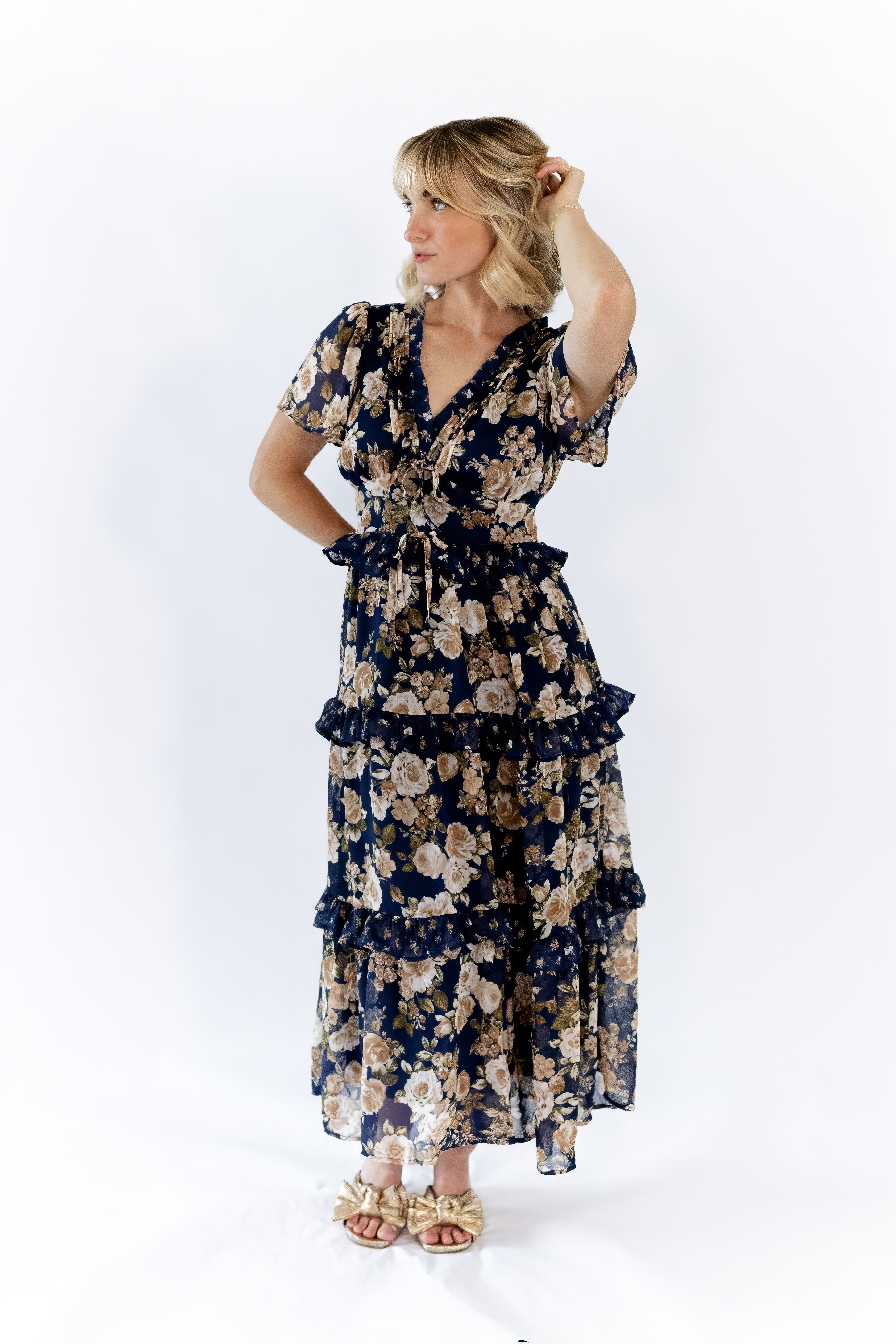 Eli Tiered Ruffle Midi Dress · Navy