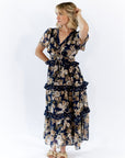 Eli Tiered Ruffle Midi Dress · Navy