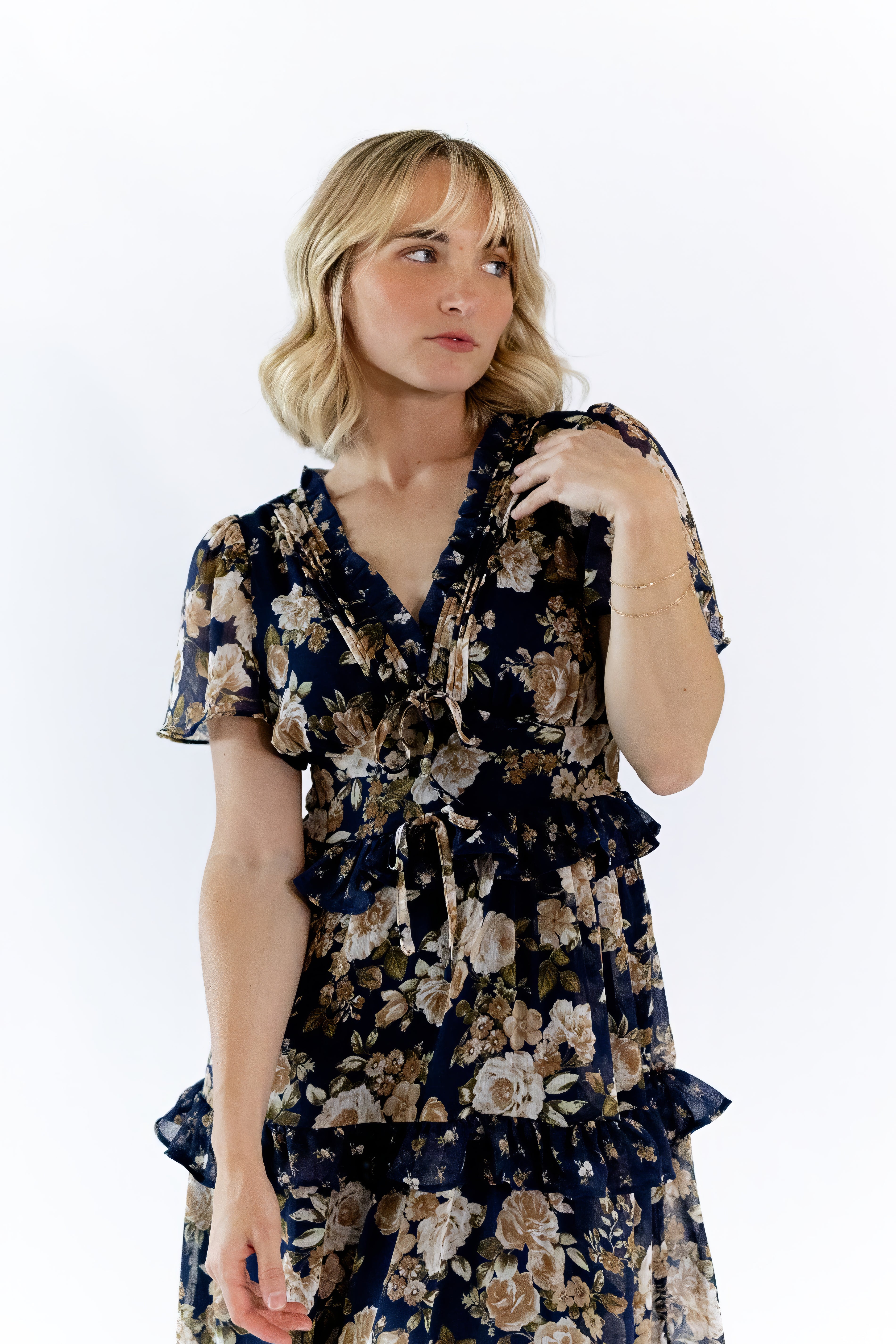 Eli Tiered Ruffle Midi Dress · Navy