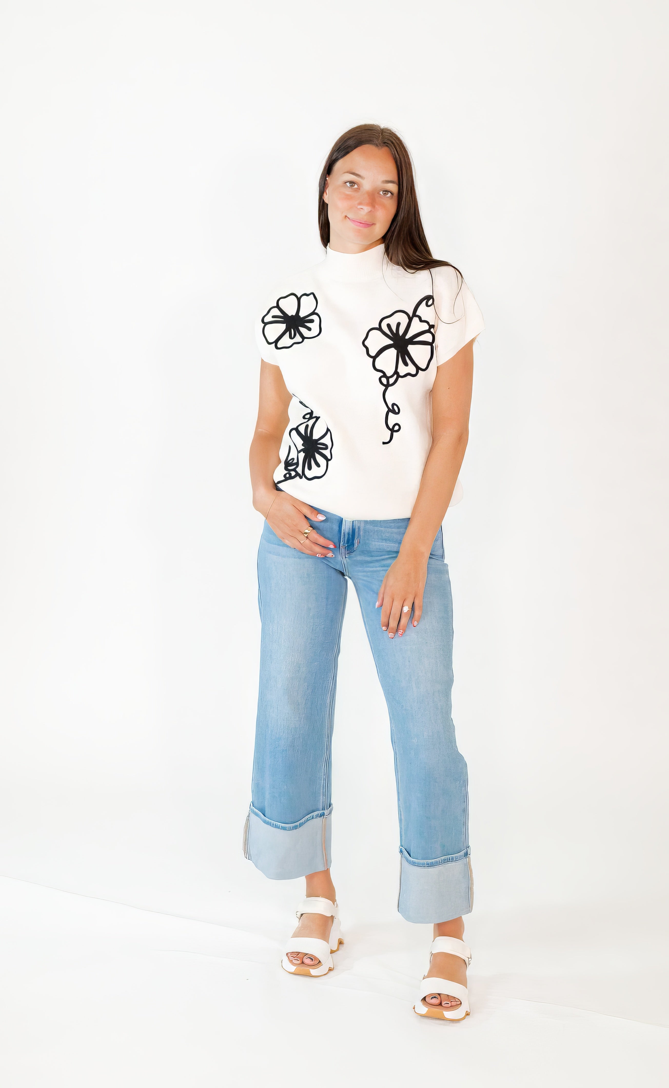 Mitsy Floral Knit Top · Cream